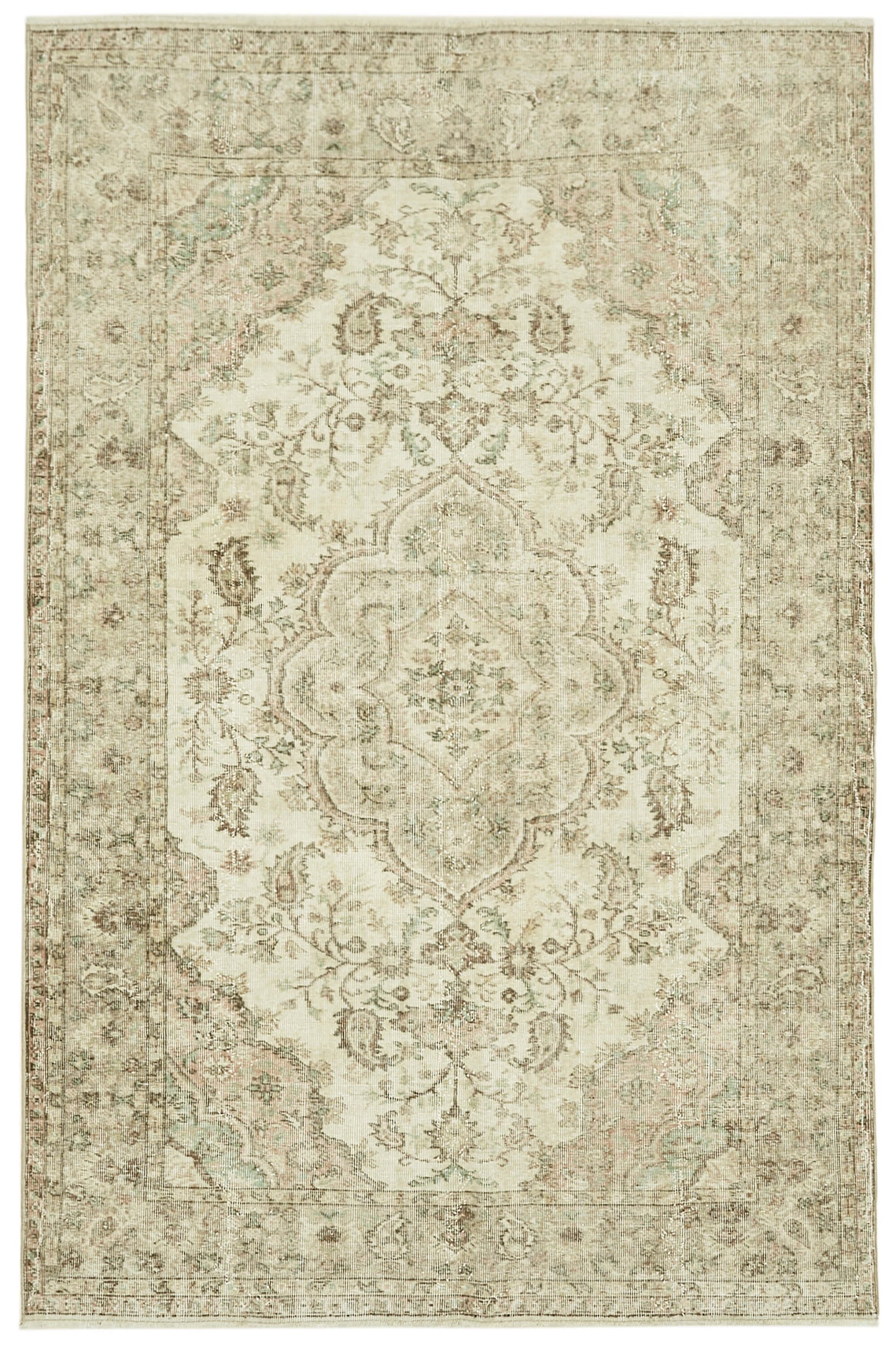 6x9 Beige Turkish Vintage Area Rug - 41508