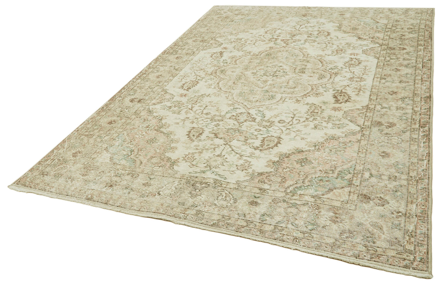 6x9 Beige Turkish Vintage Area Rug - 41508