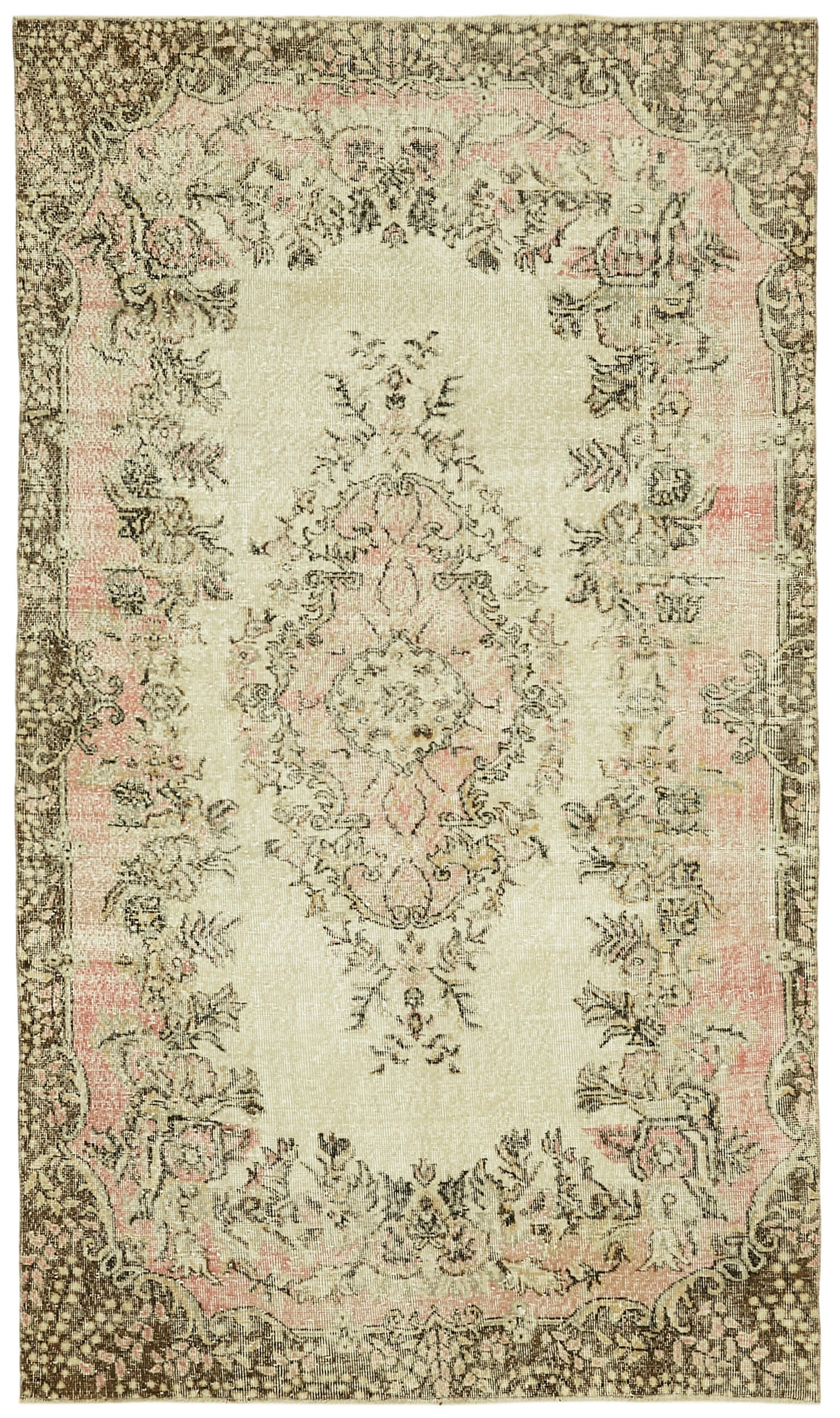 5x9 Beige Turkish Vintage Area Rug - 41518