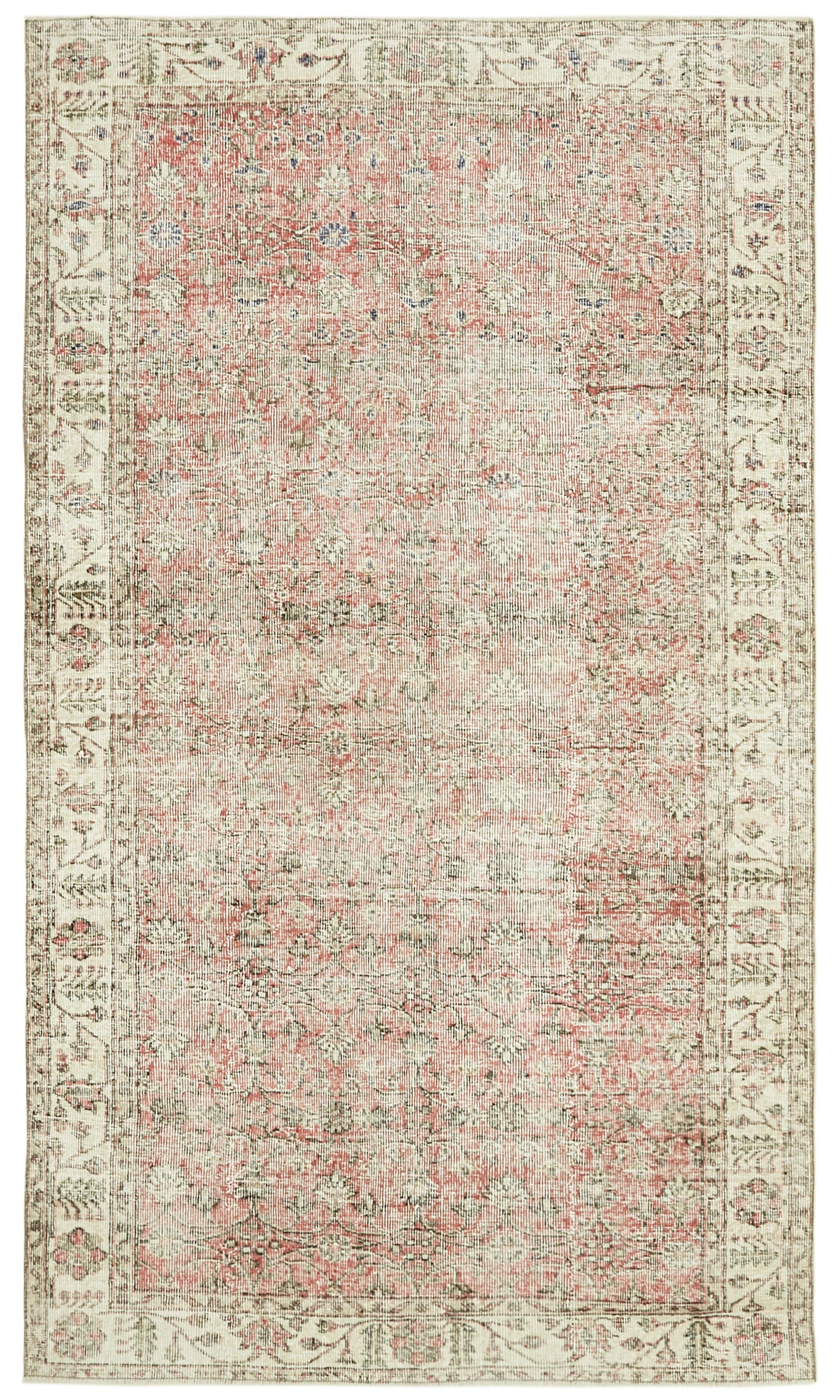 5x9 Beige Turkish Vintage Area Rug - 41523