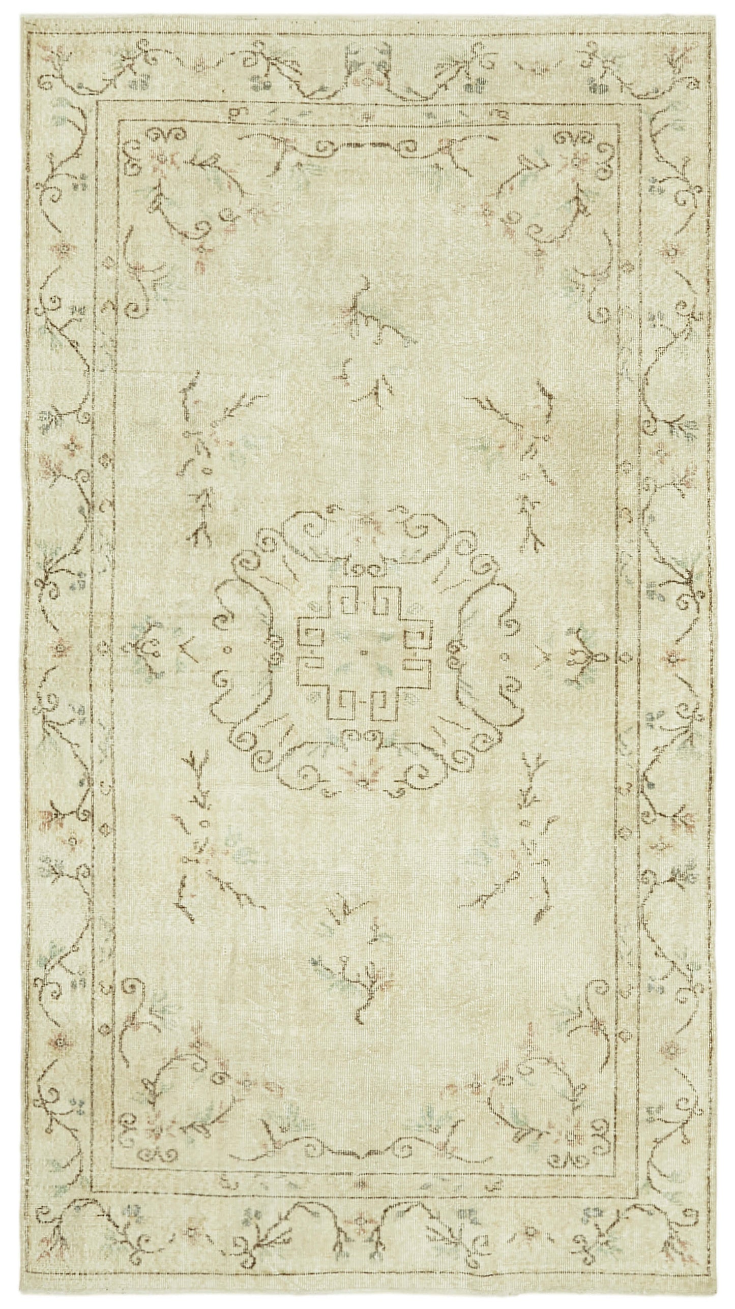 5x9 Beige Turkish Vintage Area Rug - 41532