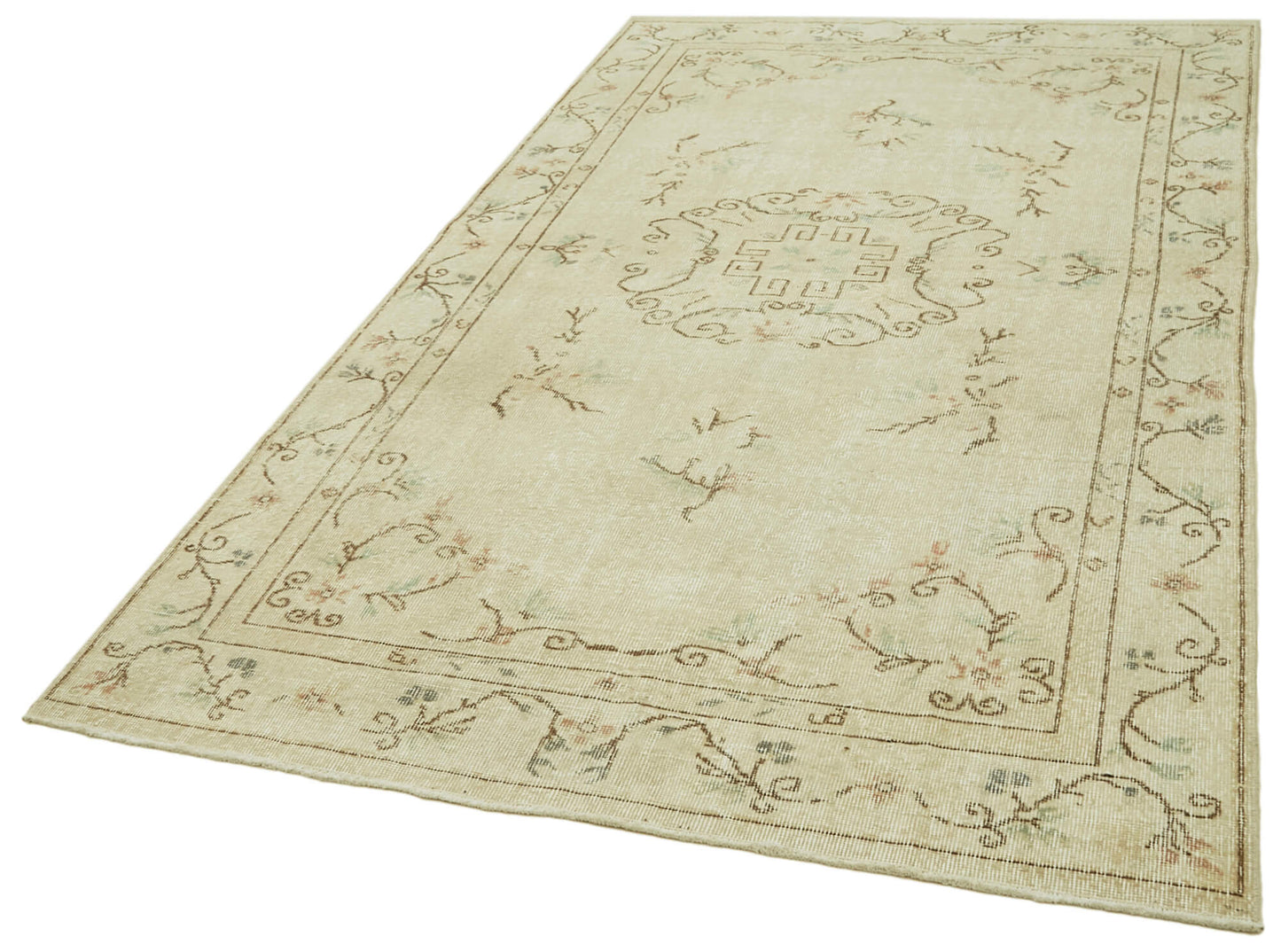 5x9 Beige Turkish Vintage Area Rug - 41532