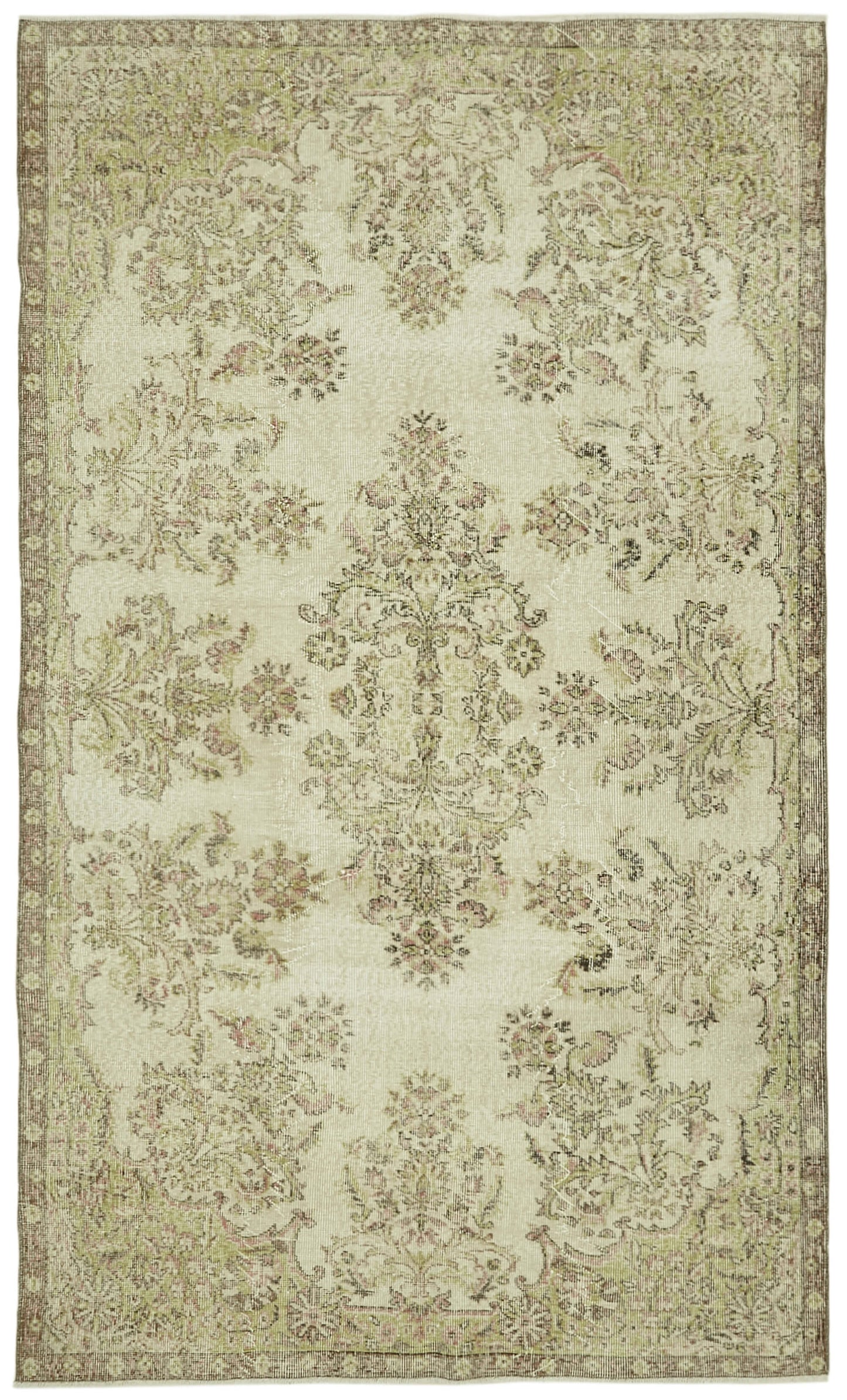 6x9 Beige Turkish Vintage Area Rug - 41560