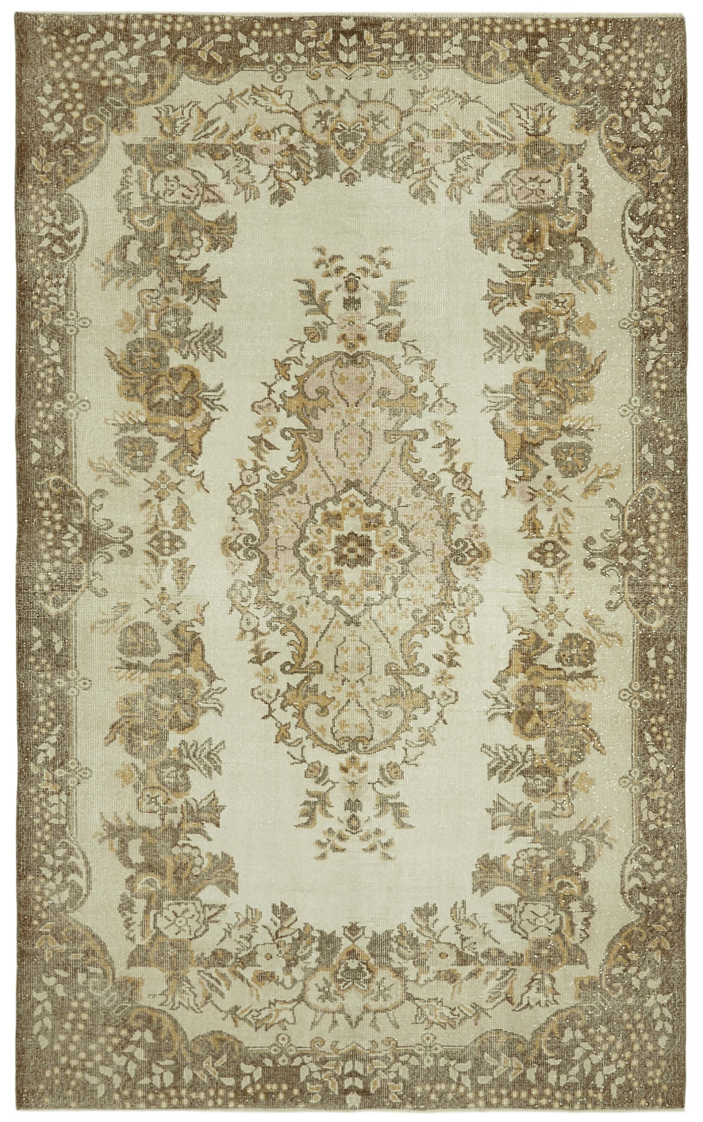 6x10 Beige Turkish Vintage Area Rug - 41567