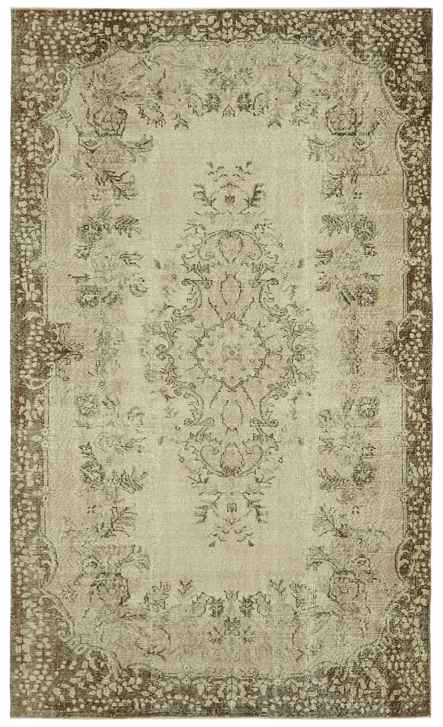 6x9 Beige Turkish Vintage Area Rug - 41579