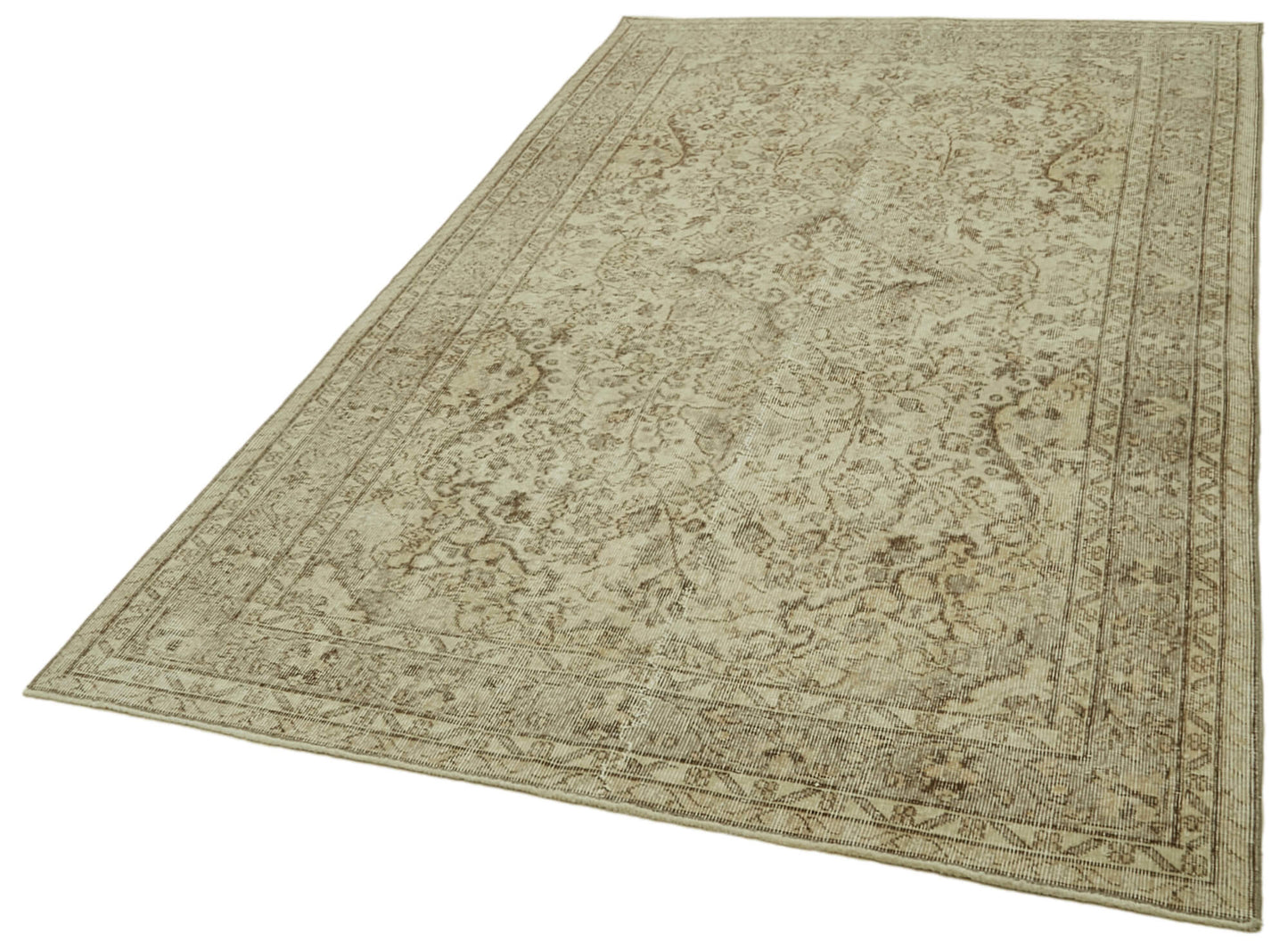 5x9 Beige Turkish Vintage Area Rug - 41583