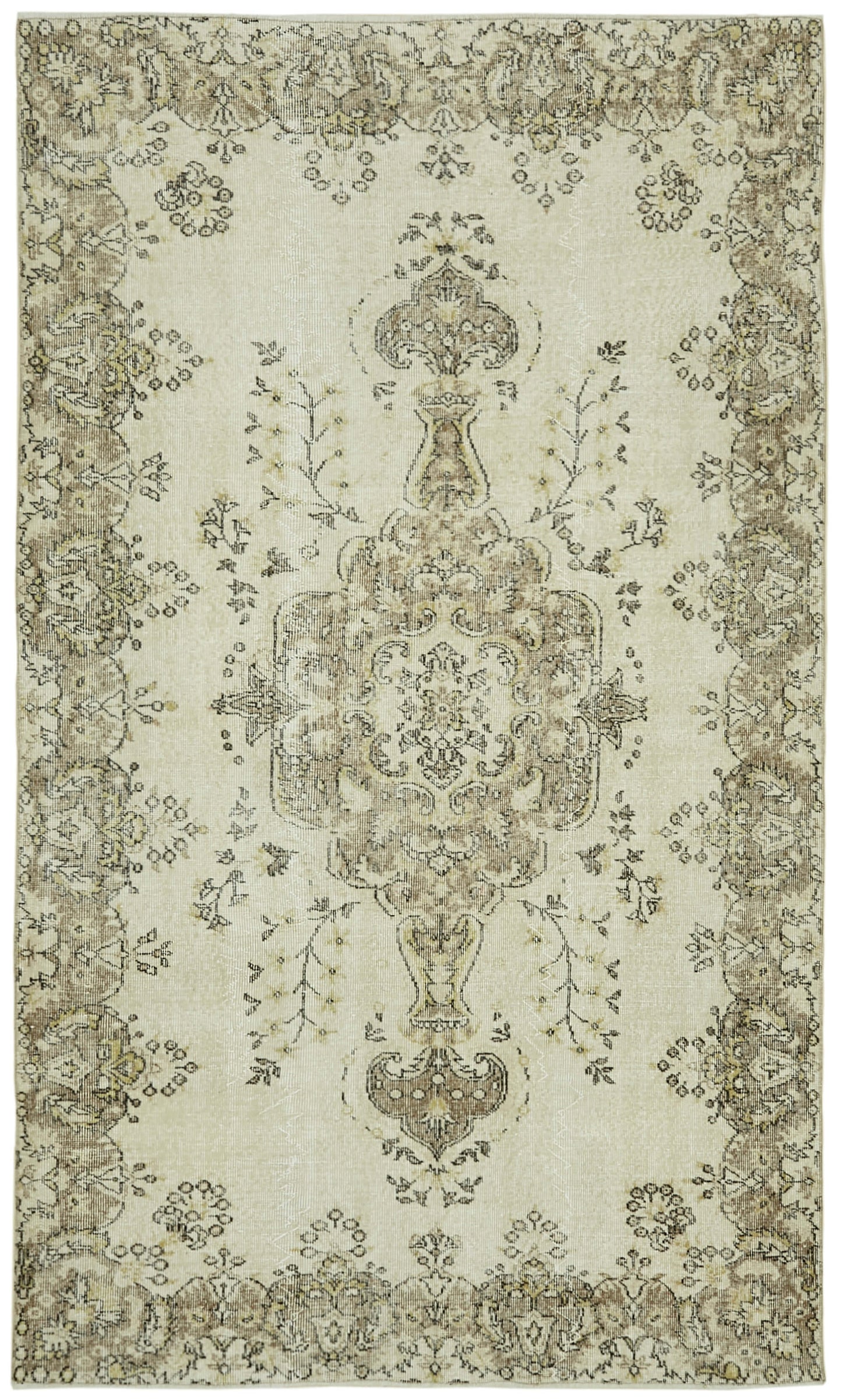 6x9 Beige Turkish Vintage Area Rug - 41589