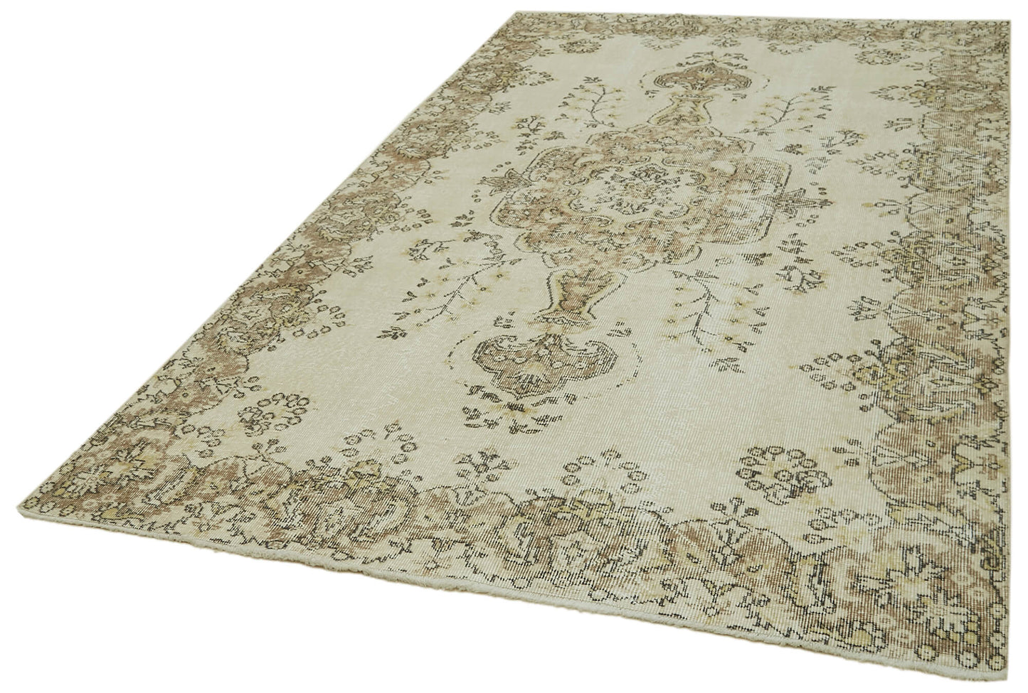 6x9 Beige Turkish Vintage Area Rug - 41589