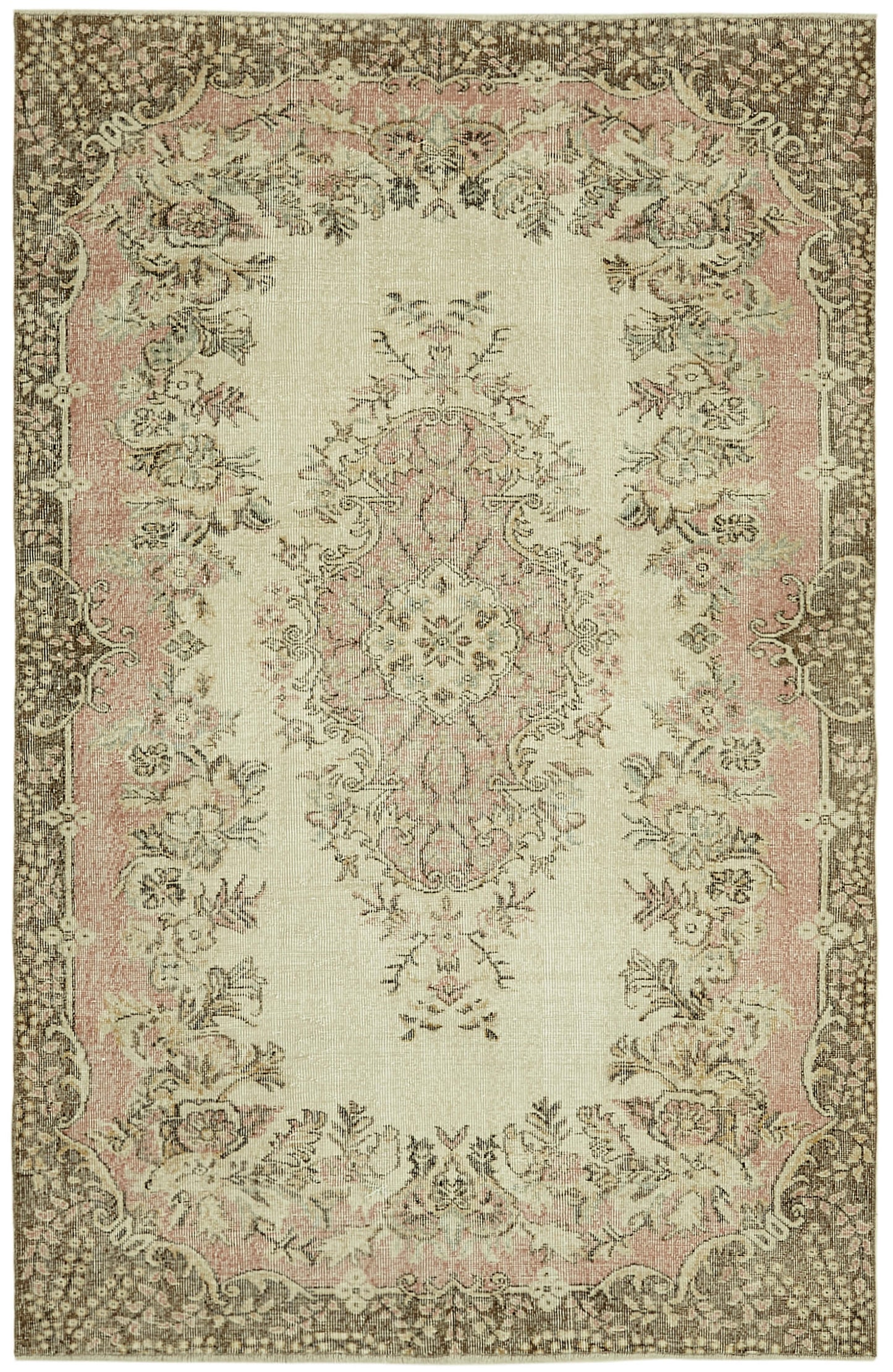 5x8 Beige Turkish Vintage Area Rug - 41593