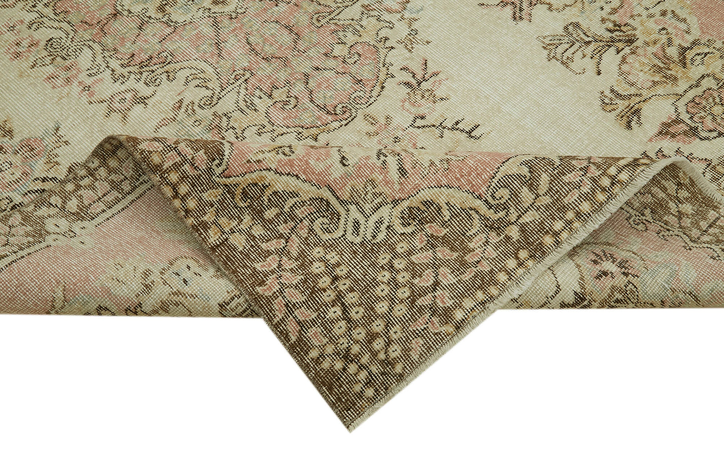 5x8 Beige Turkish Vintage Area Rug - 41593