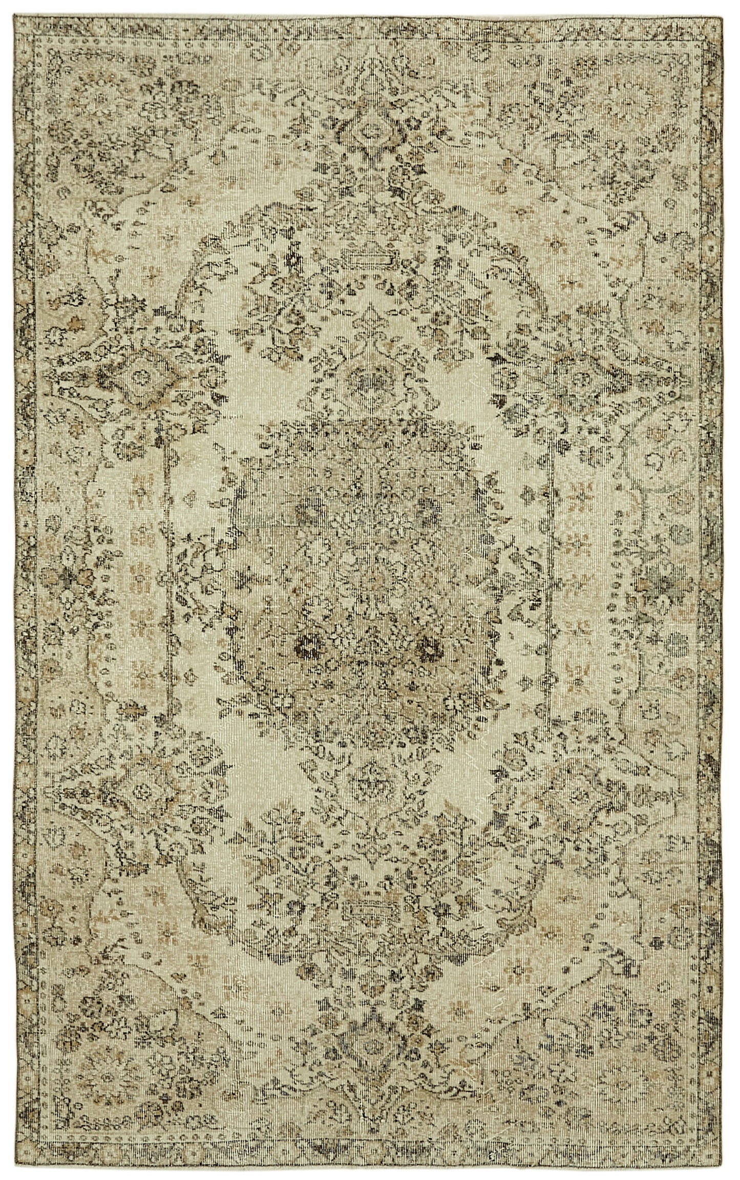 5x9 Beige Turkish Vintage Area Rug - 41595