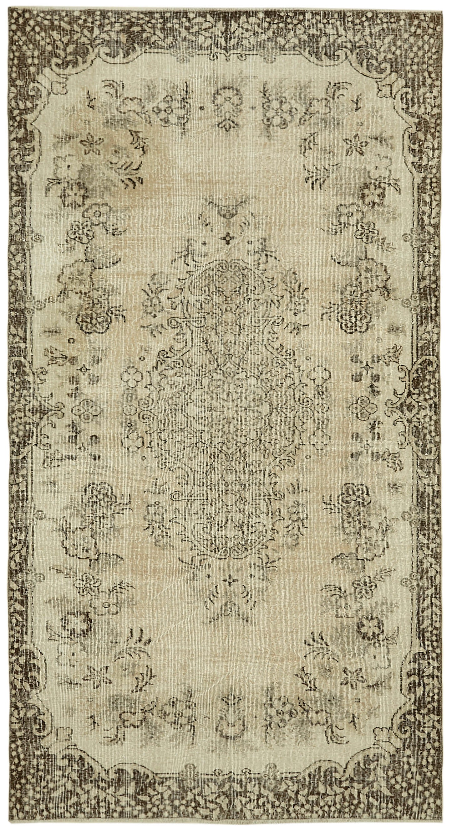 5x9 Beige Turkish Vintage Area Rug - 41596