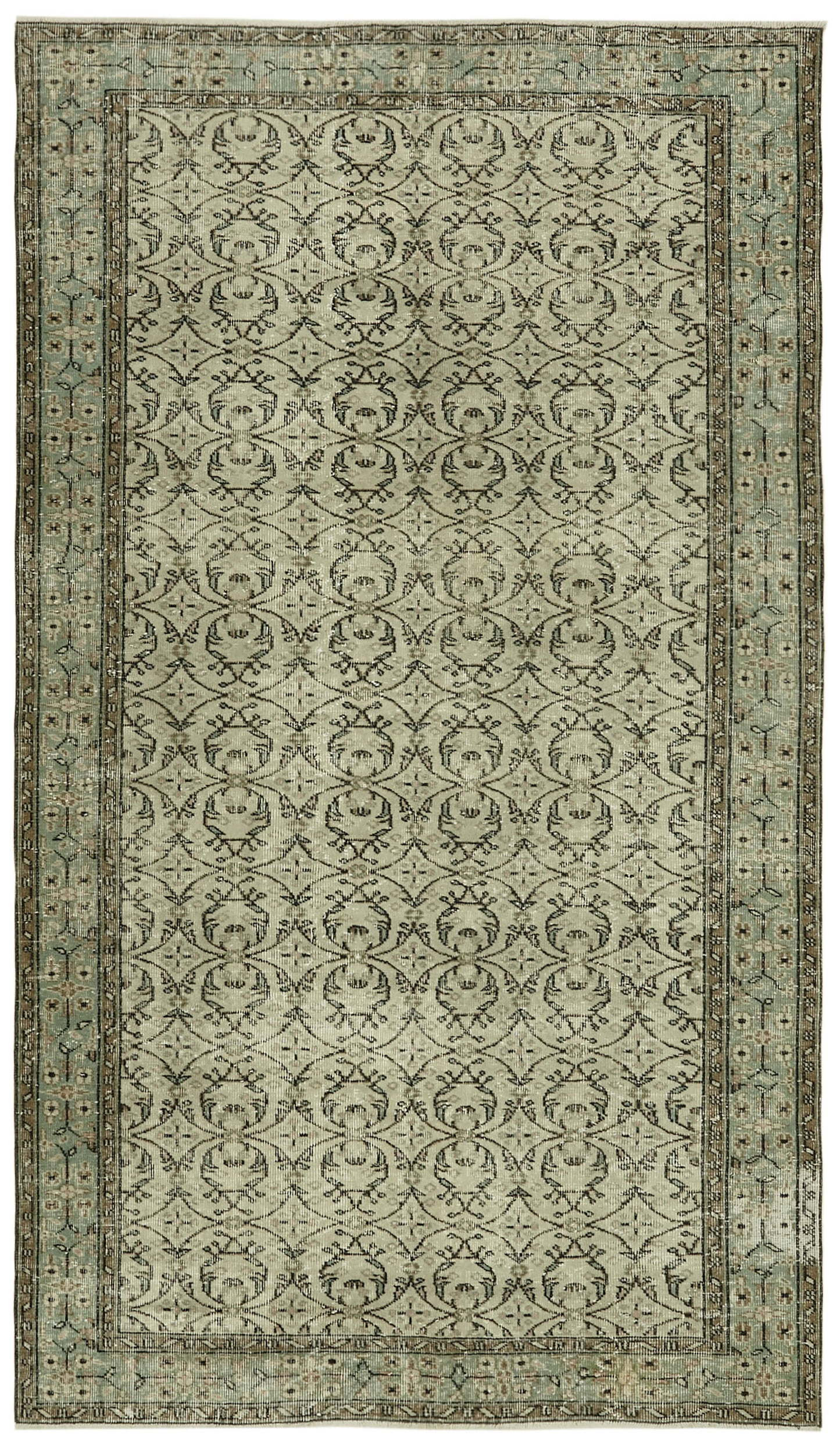 5x9 Beige Turkish Vintage Area Rug - 41597