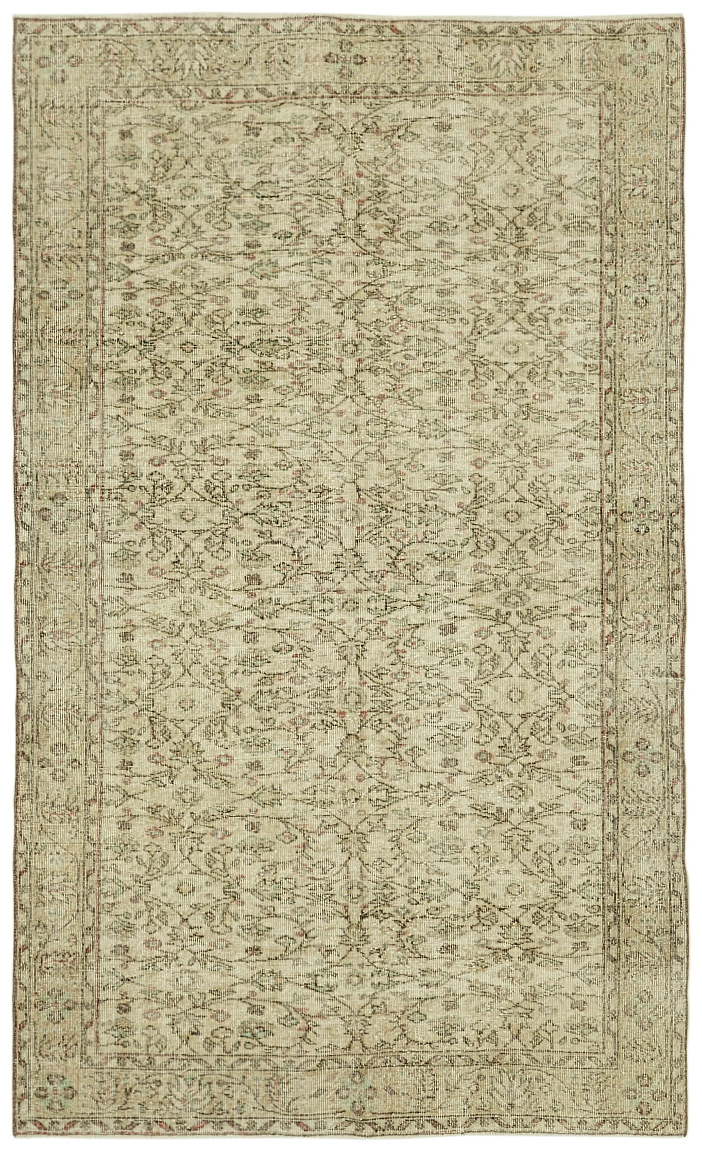5x8 Beige Turkish Vintage Area Rug - 41606