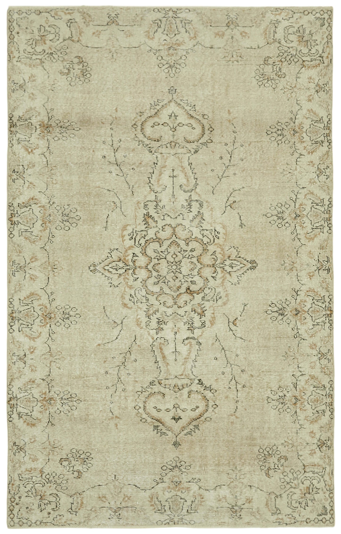 5x8 Beige Turkish Vintage Area Rug - 41649