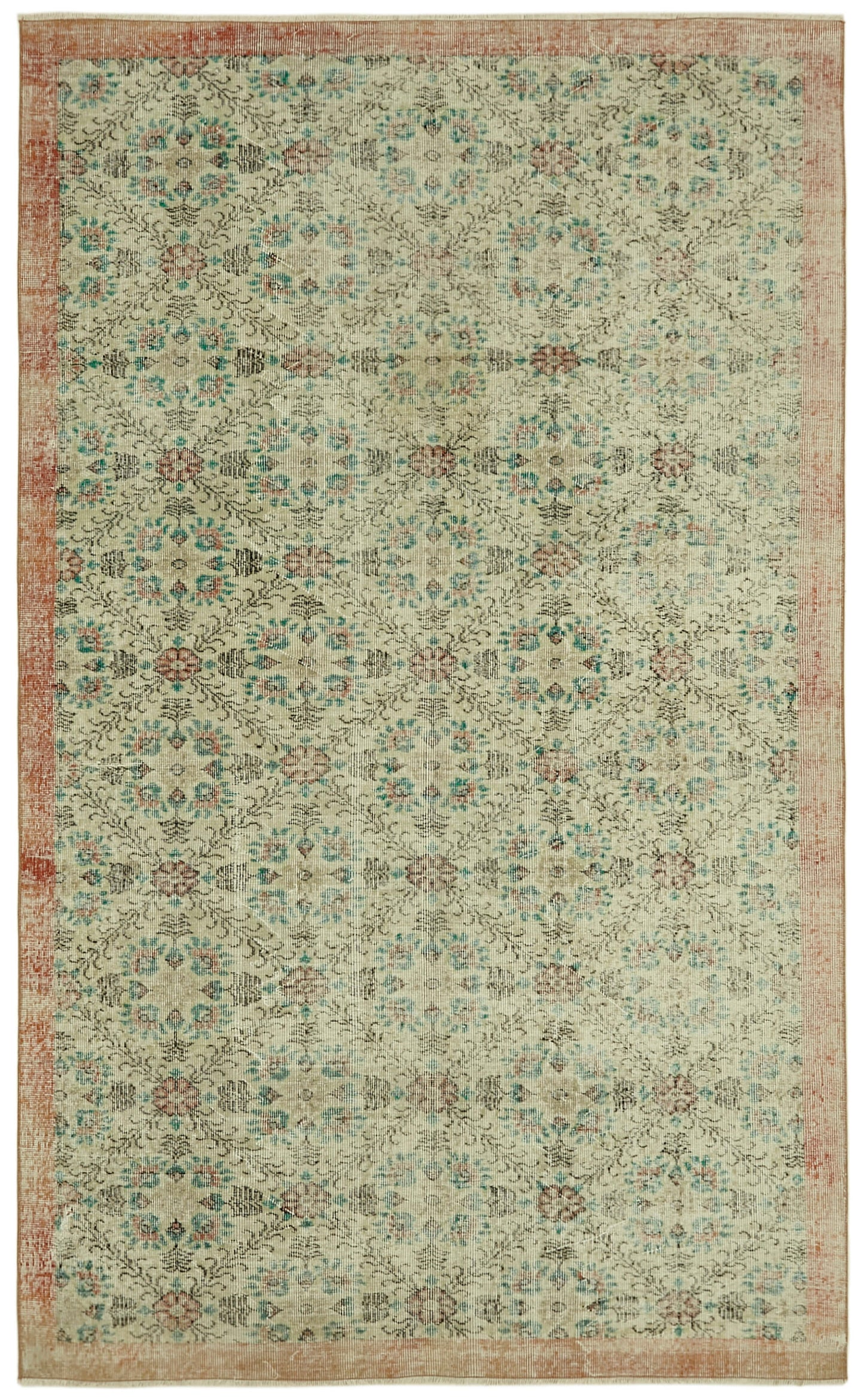 6x9 Beige Turkish Vintage Area Rug - 41660