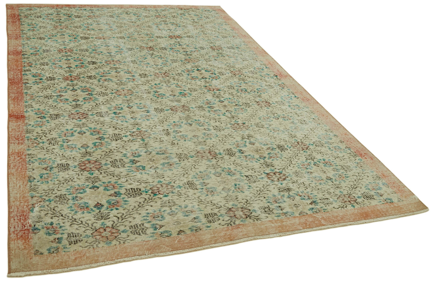 6x9 Beige Turkish Vintage Area Rug - 41660