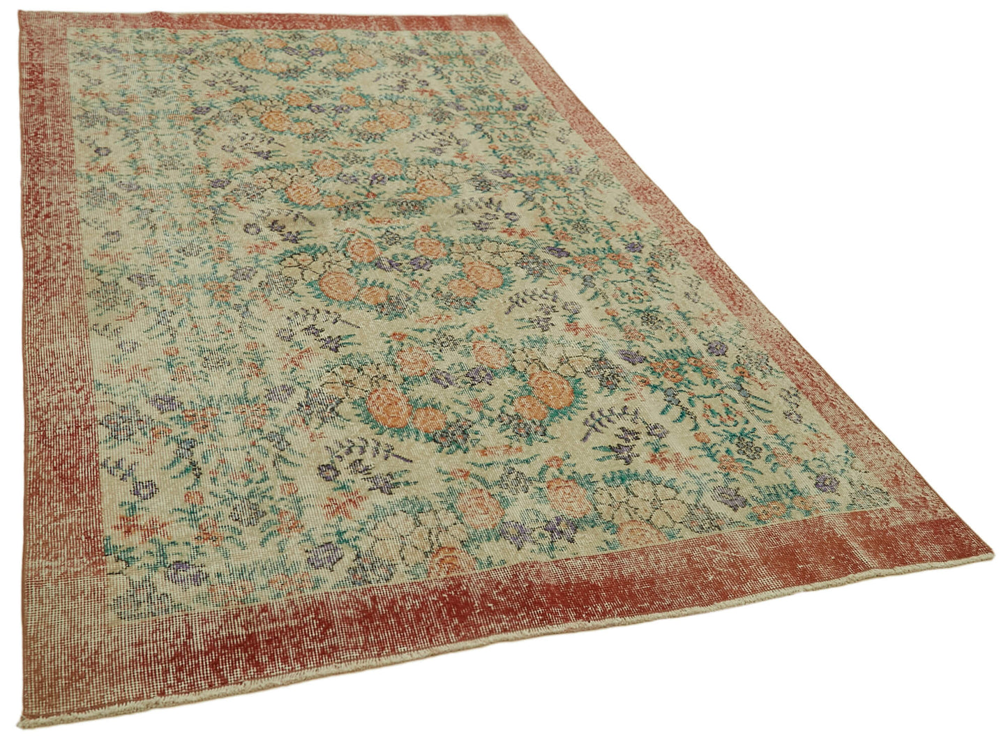 5x9 Beige Turkish Vintage Area Rug - 41666