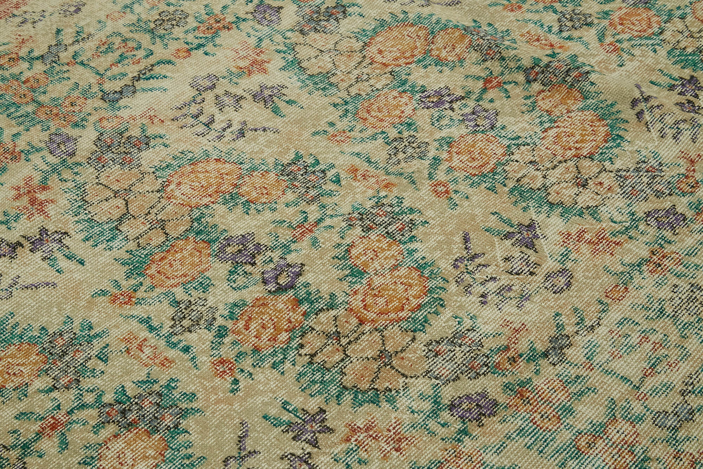 5x9 Beige Turkish Vintage Area Rug - 41666