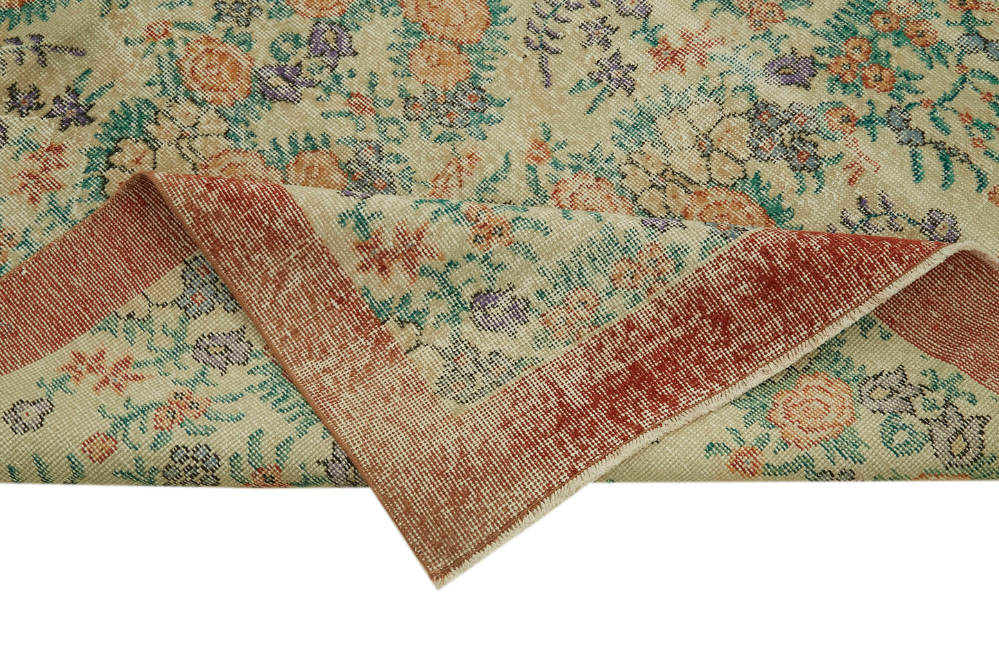 5x9 Beige Turkish Vintage Area Rug - 41666