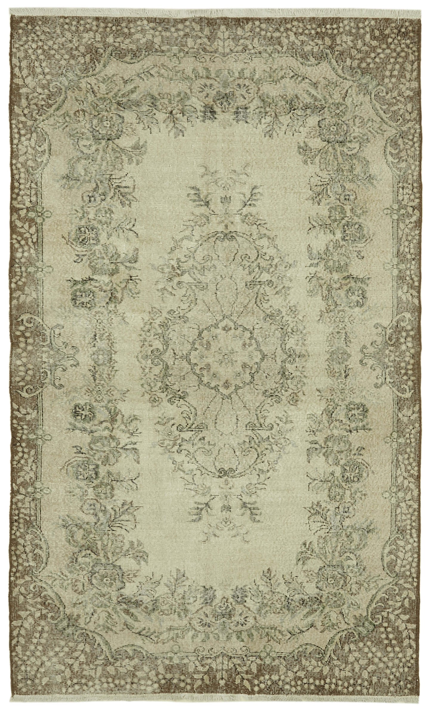 5x9 Beige Turkish Vintage Area Rug - 41688