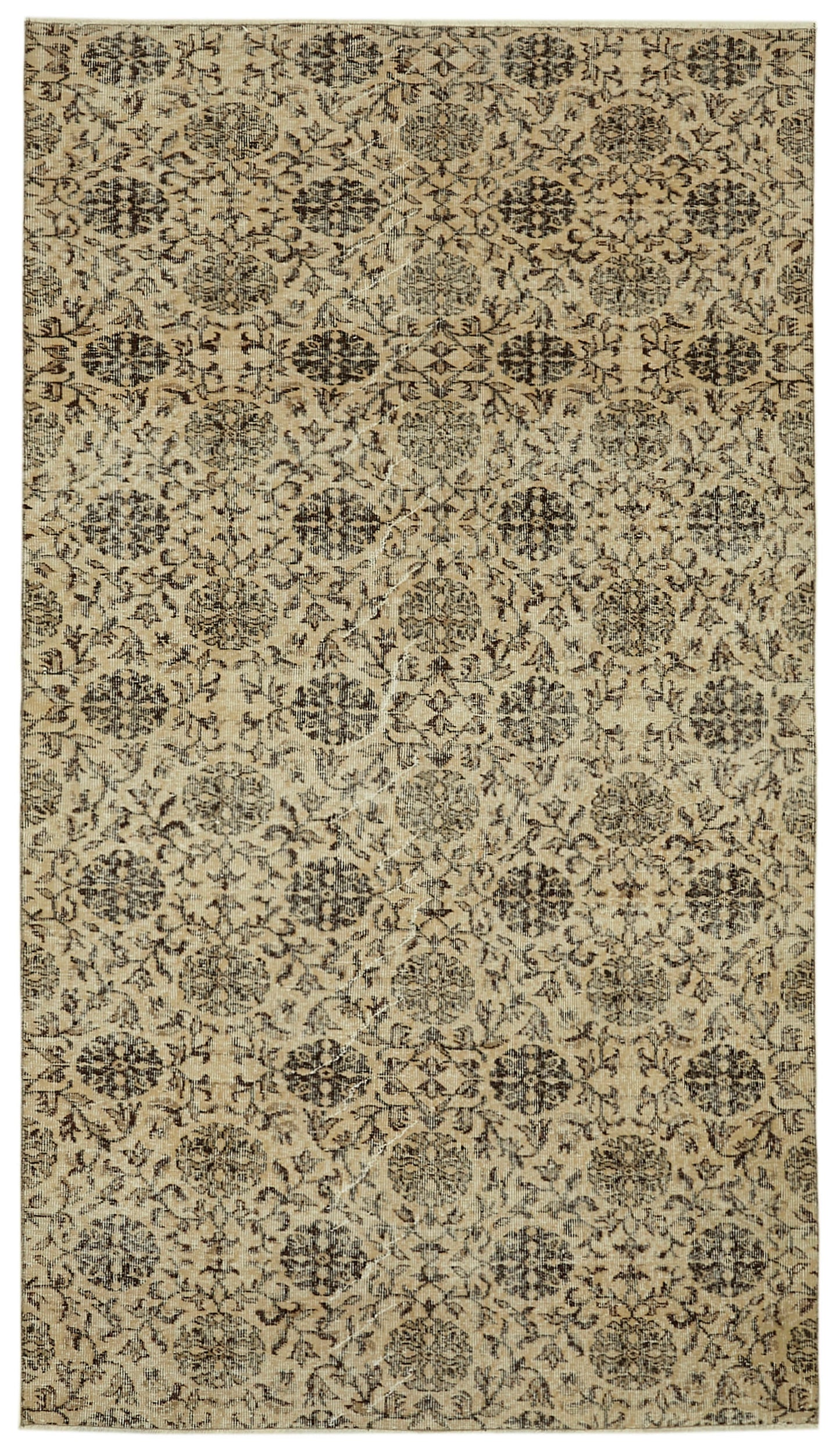 5x9 Beige Turkish Vintage Area Rug - 41696