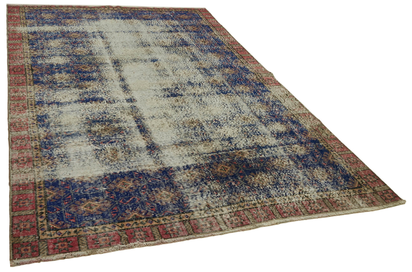 6x9 Beige Turkish Vintage Area Rug - 41699