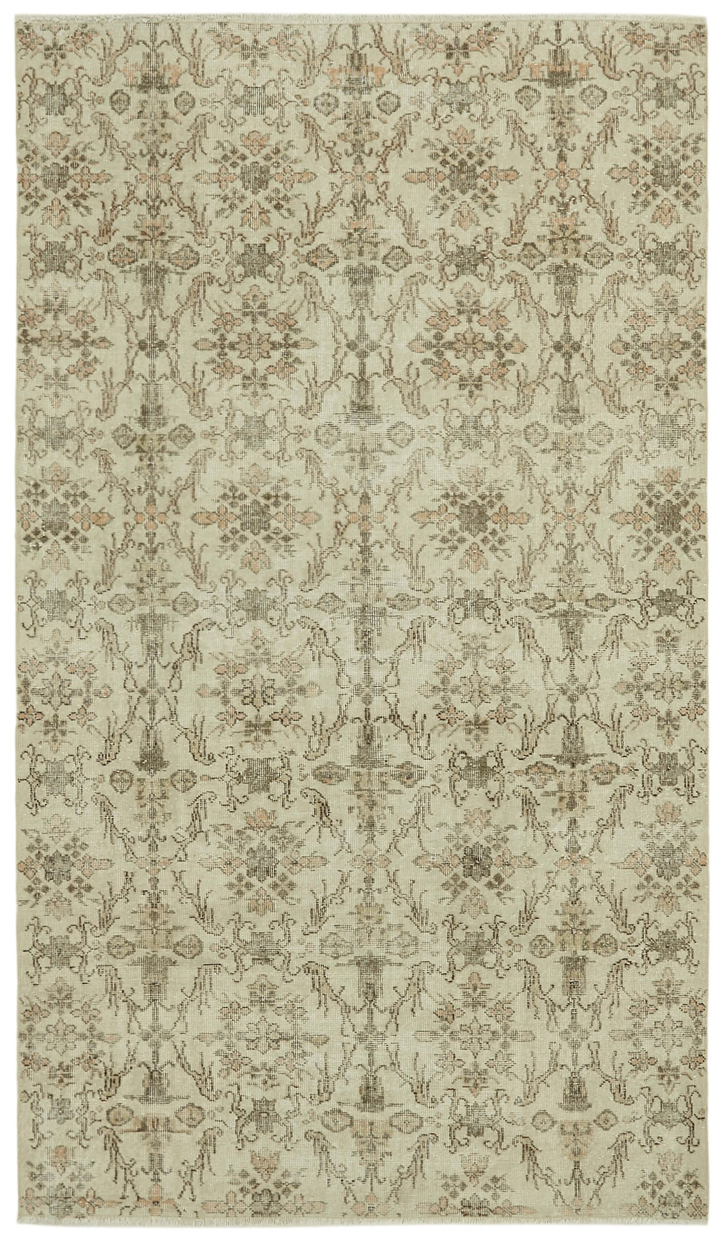 5x9 Beige Turkish Vintage Area Rug - 41726