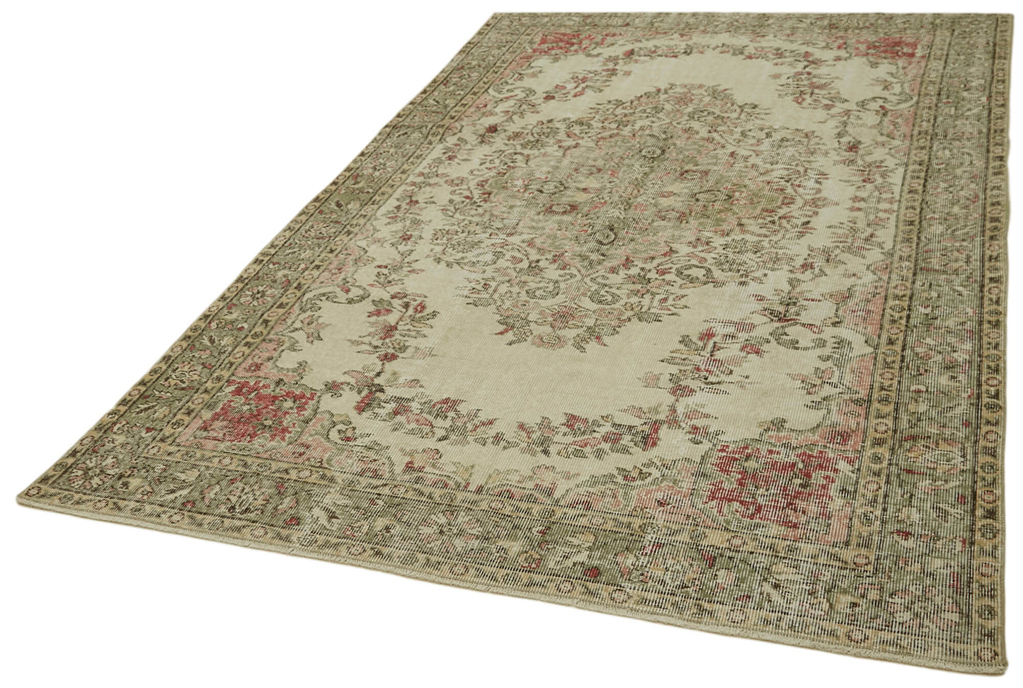 6x9 Beige Turkish Vintage Area Rug - 41731
