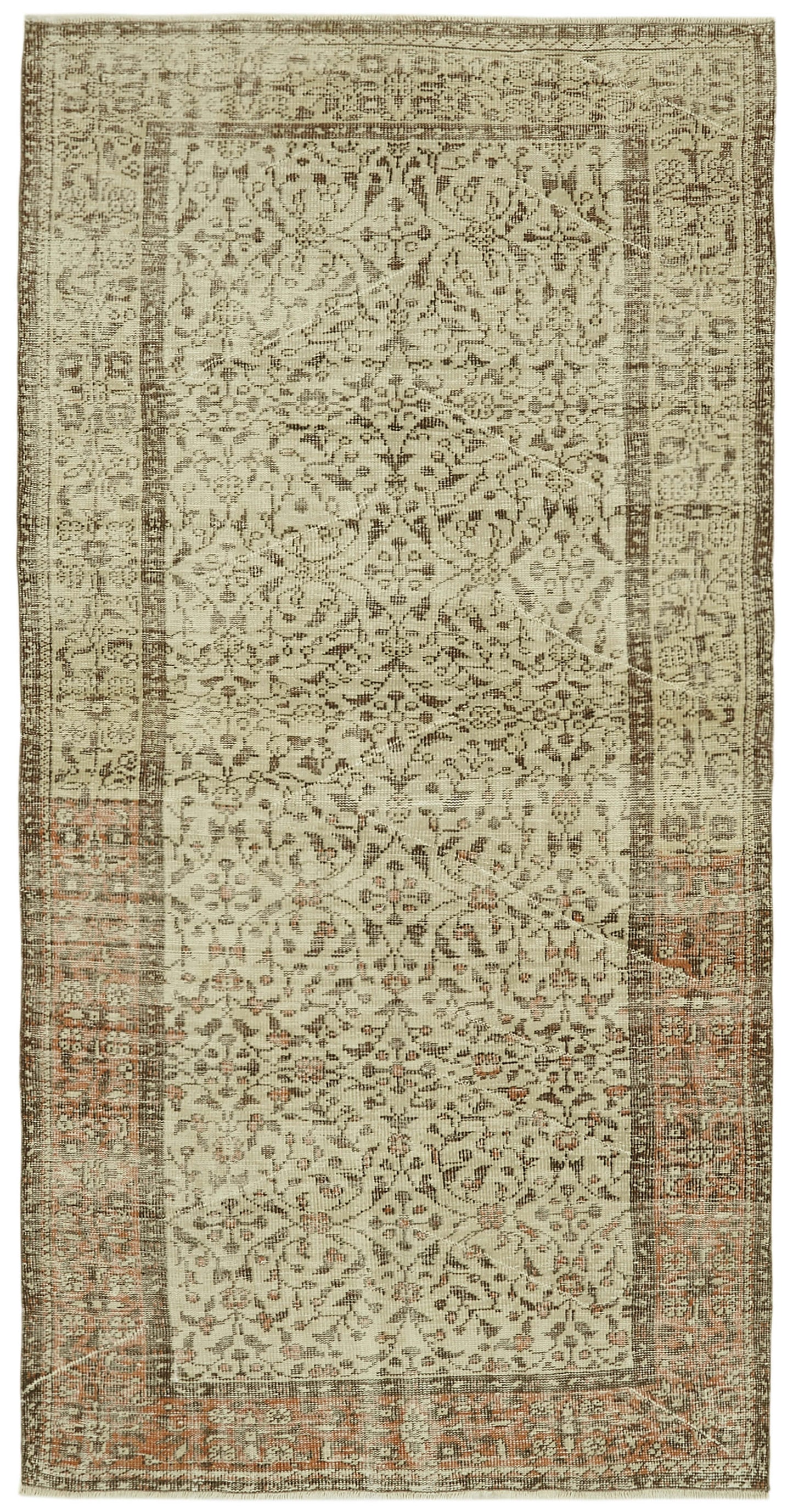 5x9 Beige Turkish Vintage Area Rug - 41737
