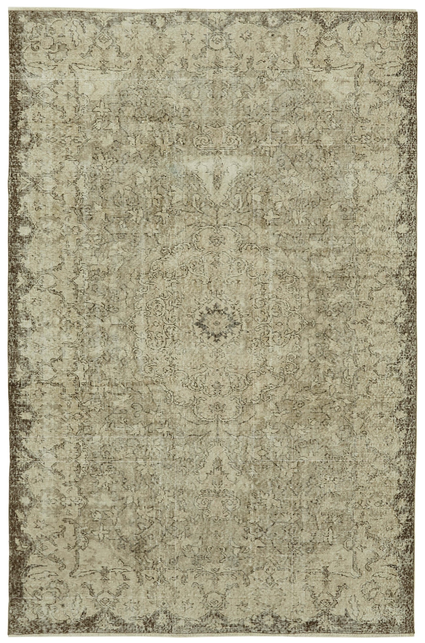 6x9 Beige Turkish Vintage Area Rug - 41746