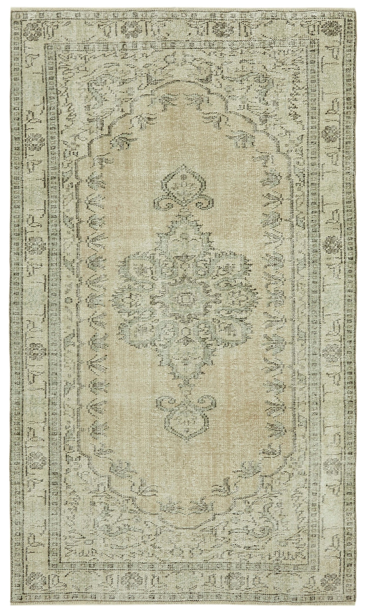 5x8 Beige Turkish Vintage Area Rug - 41765