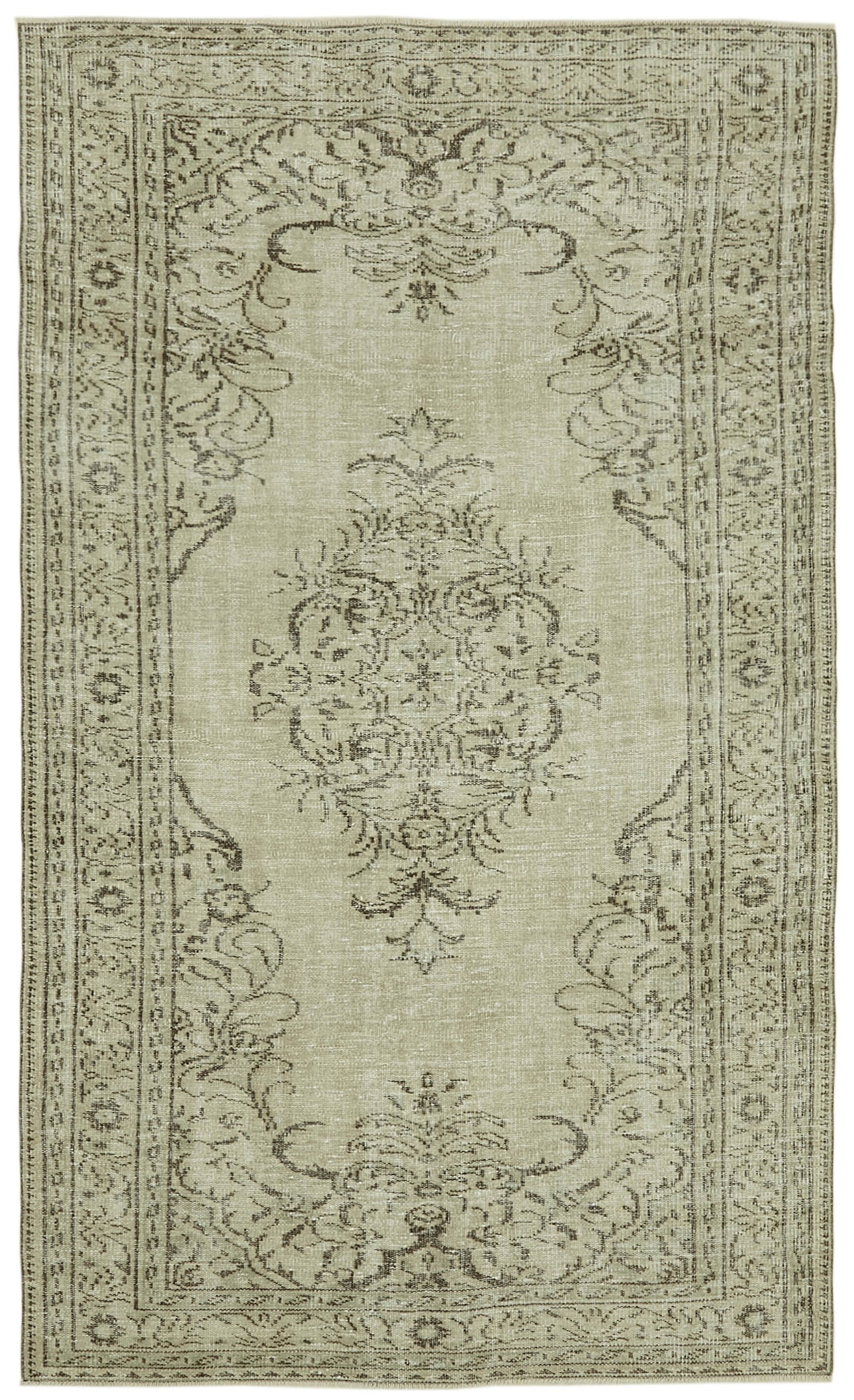 5x9 Beige Turkish Vintage Area Rug - 41773