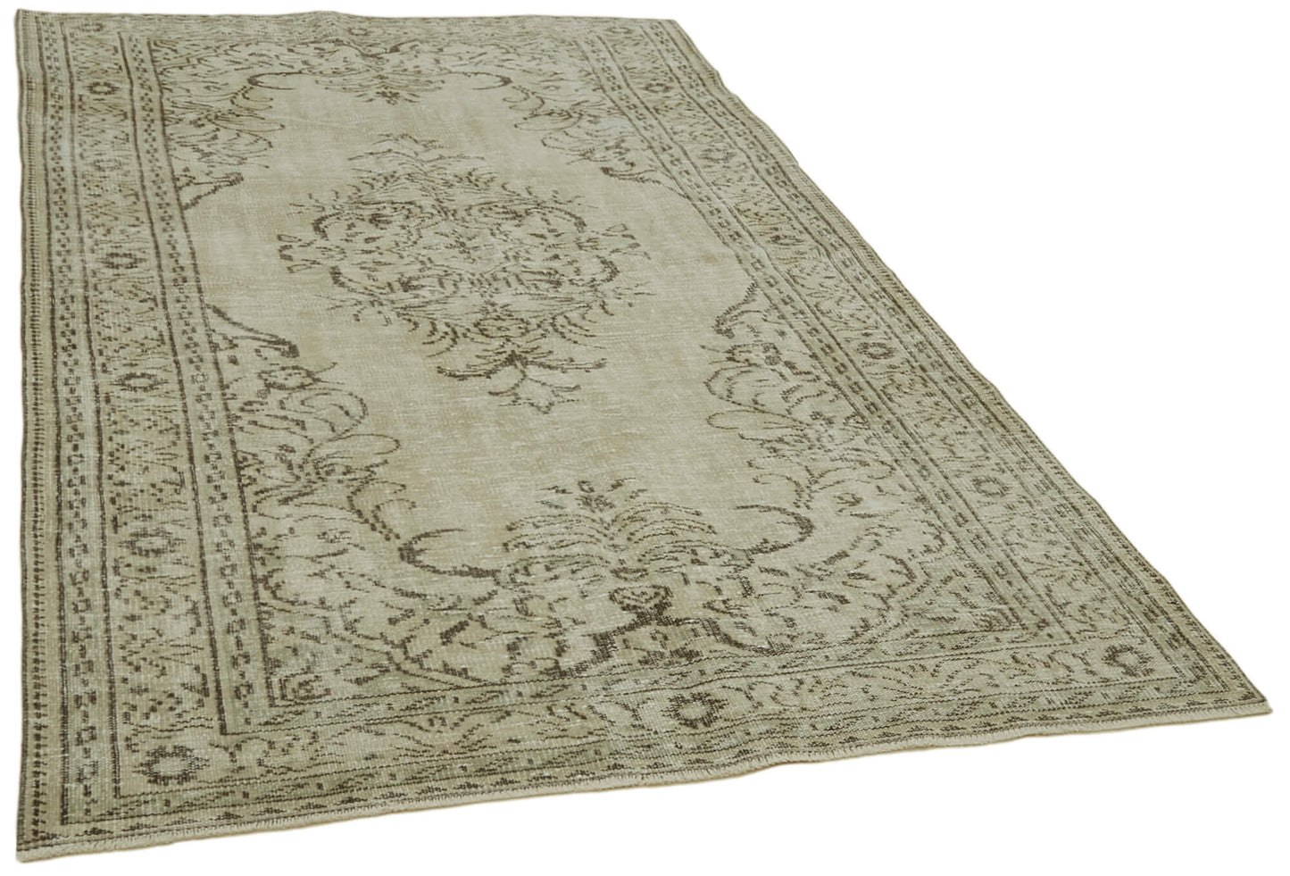 5x9 Beige Turkish Vintage Area Rug - 41773