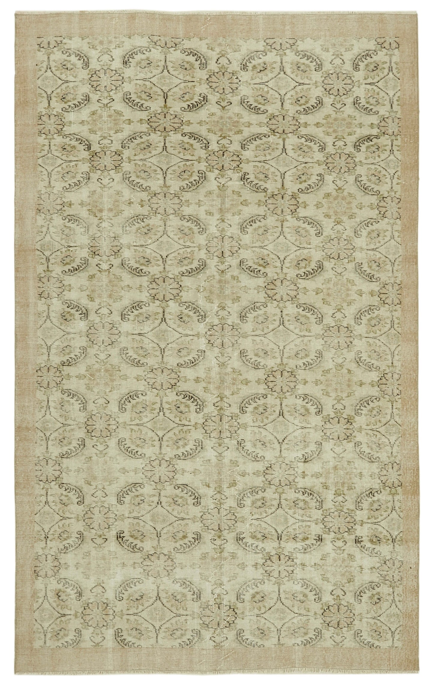6x9 Beige Turkish Vintage Area Rug - 41778