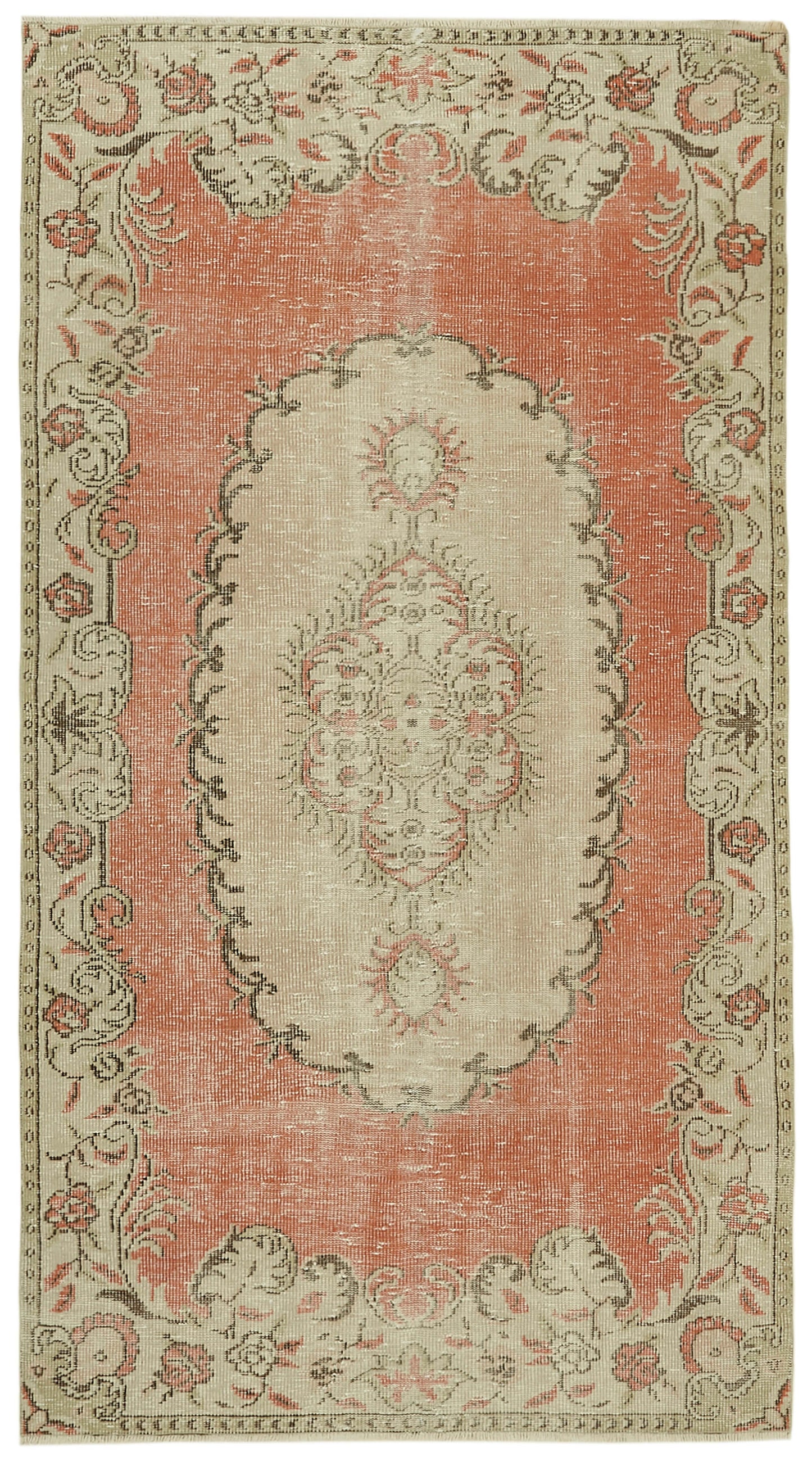 5x9 Beige Turkish Vintage Area Rug - 41790
