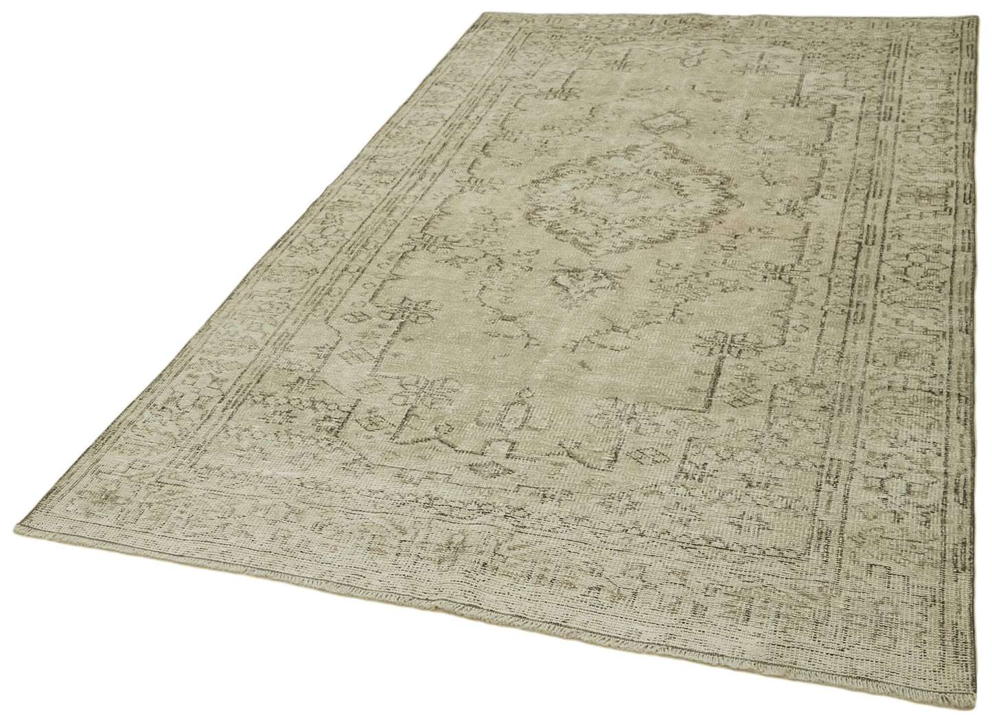 5x9 Beige Turkish Vintage Area Rug - 41791