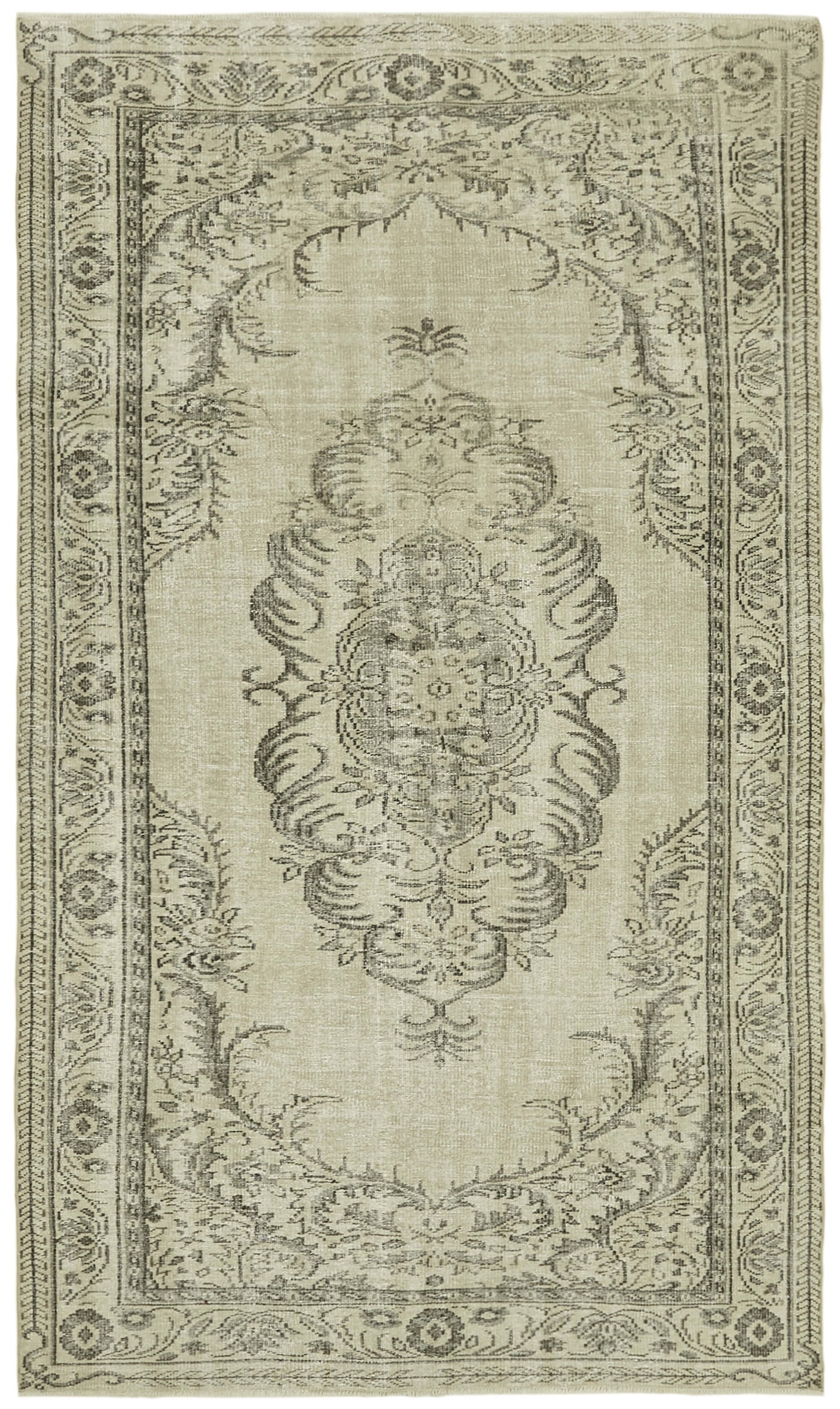 5x9 Beige Turkish Vintage Area Rug - 41815
