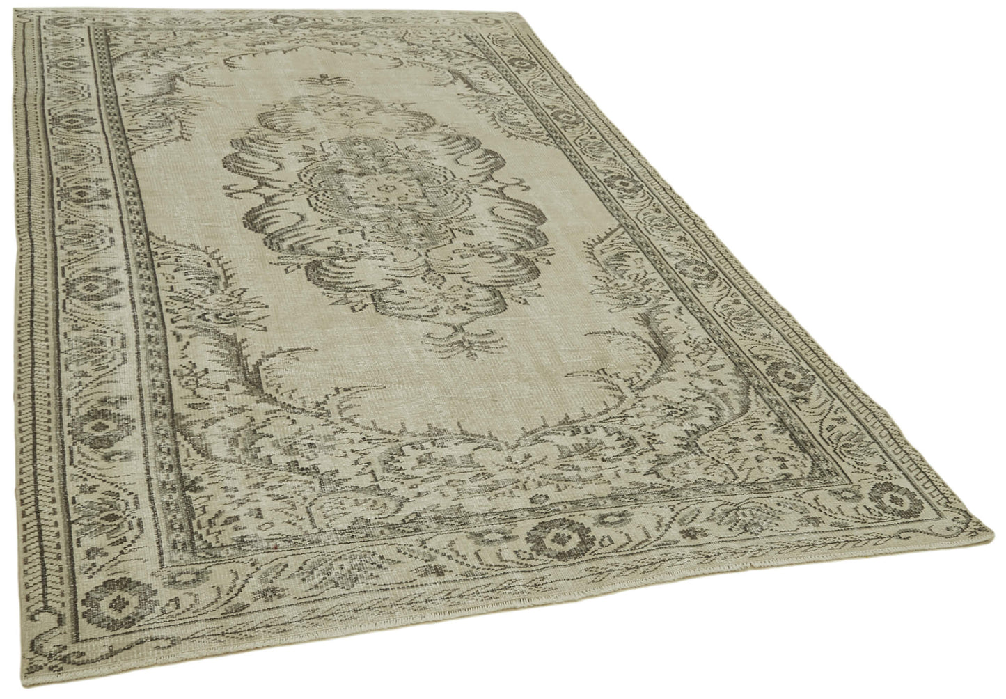 5x9 Beige Turkish Vintage Area Rug - 41815