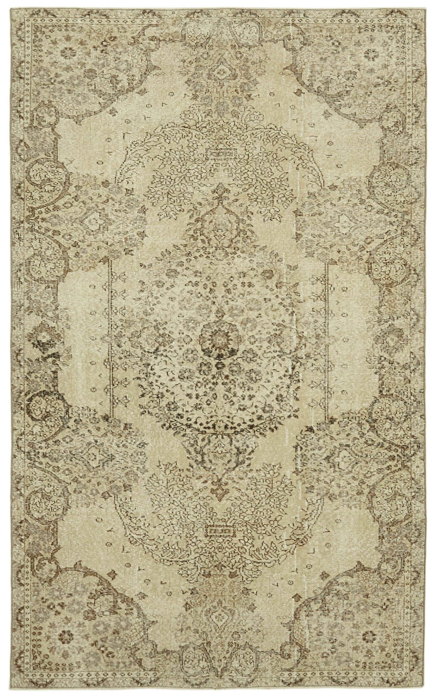 5x8 Beige Turkish Vintage Area Rug - 41824
