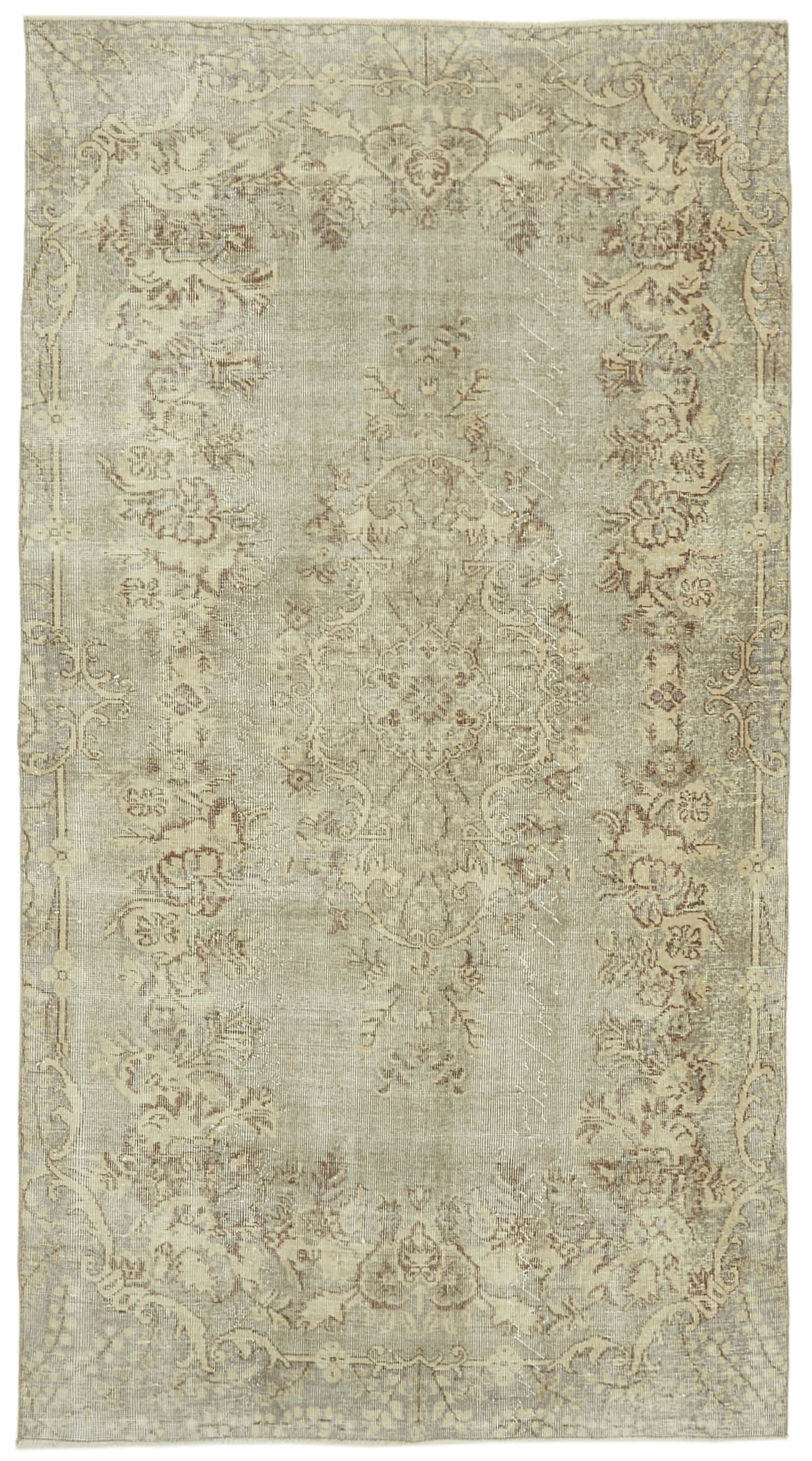 5x9 Beige Turkish Vintage Area Rug - 41830
