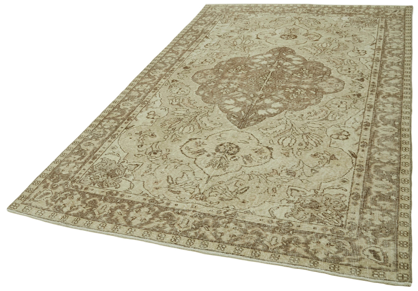 5x9 Beige Turkish Vintage Area Rug - 41832