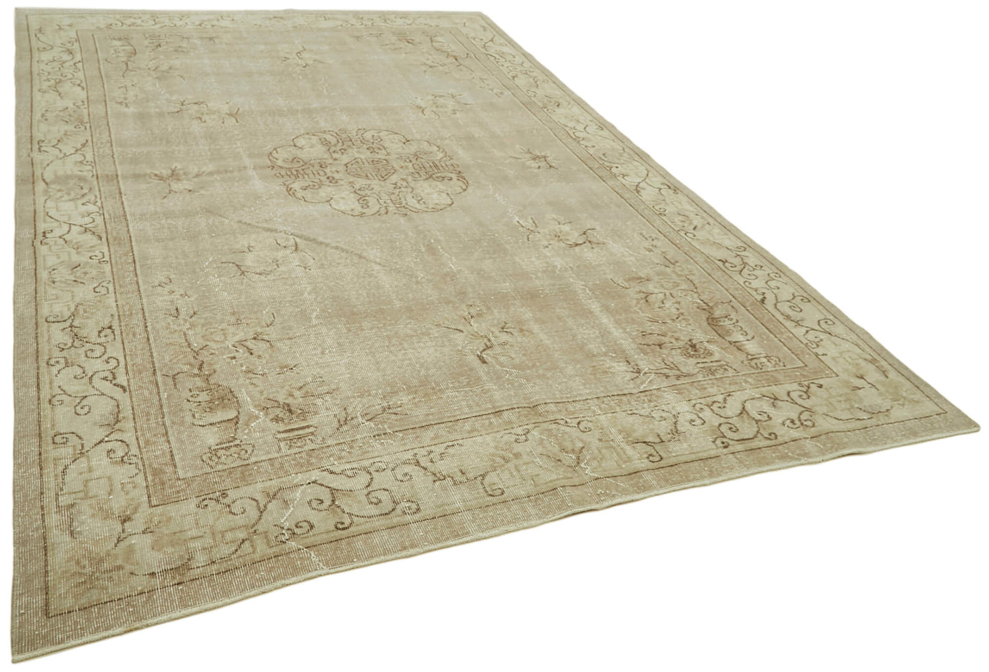 7x10 Beige Turkish Vintage Area Rug - 42008
