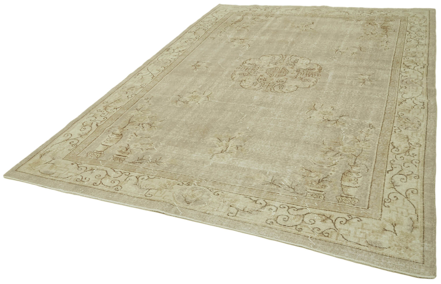 7x10 Beige Turkish Vintage Area Rug - 42008