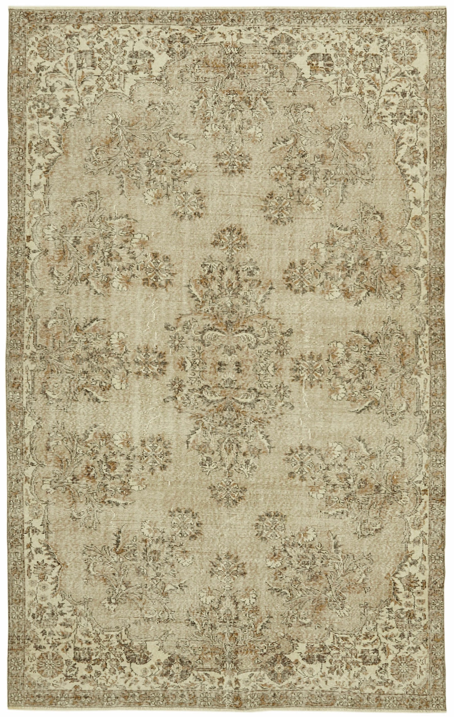 7x11 Beige Turkish Vintage Area Rug - 42024