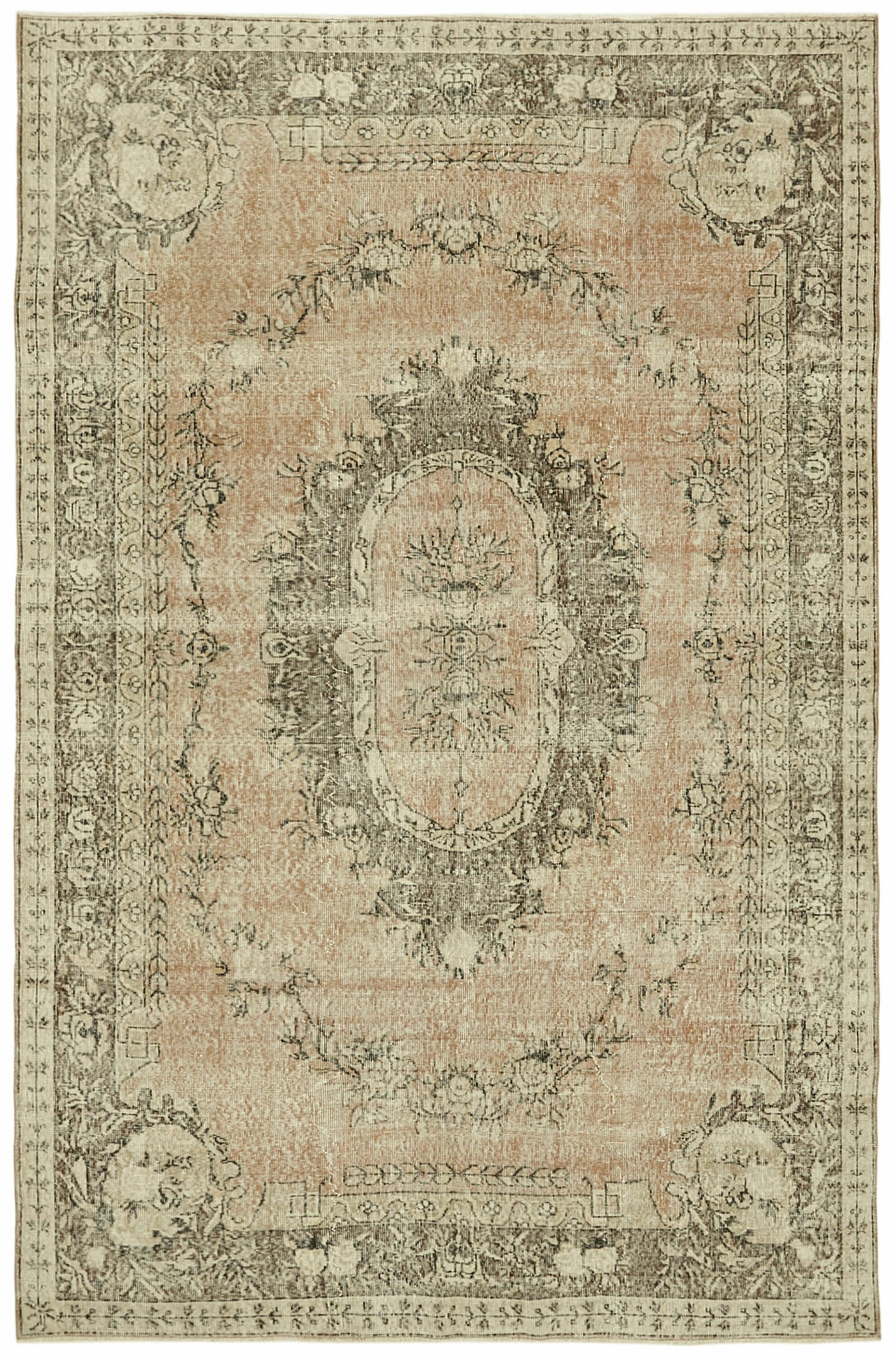 7x10 Beige Turkish Vintage Area Rug - 42035