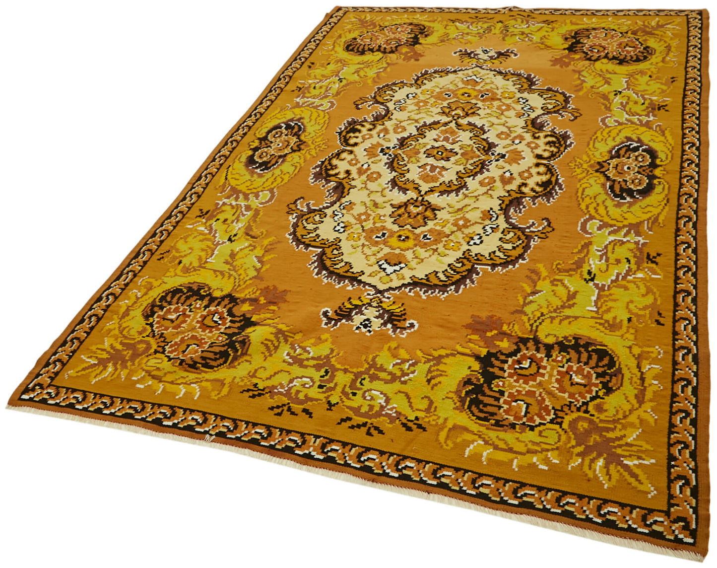 6x9 Yellow Vintage Moldovan Kilim Rug - 42717