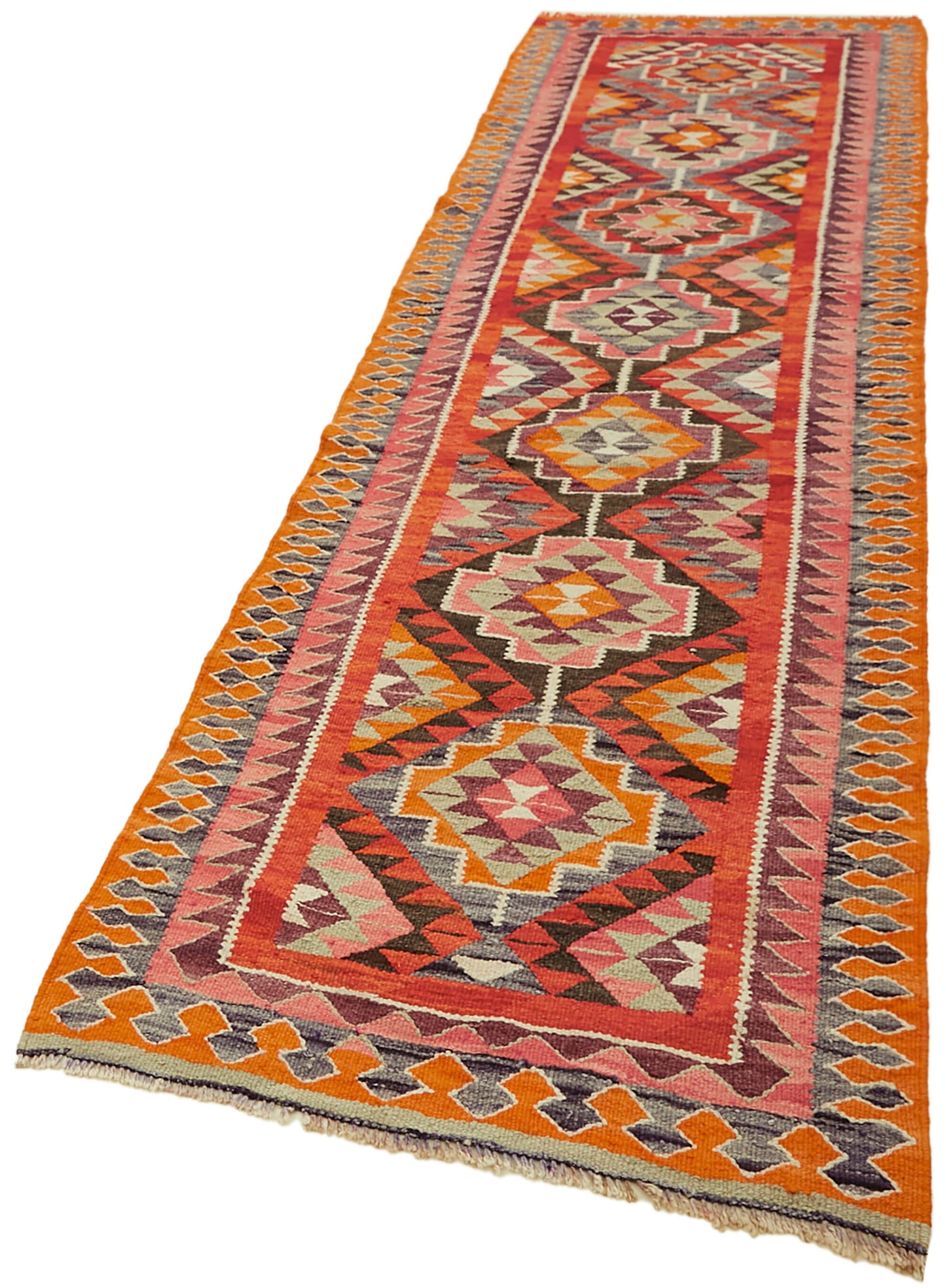 3x11 Multicolor Boho Runner Kilim Rugs - 42798