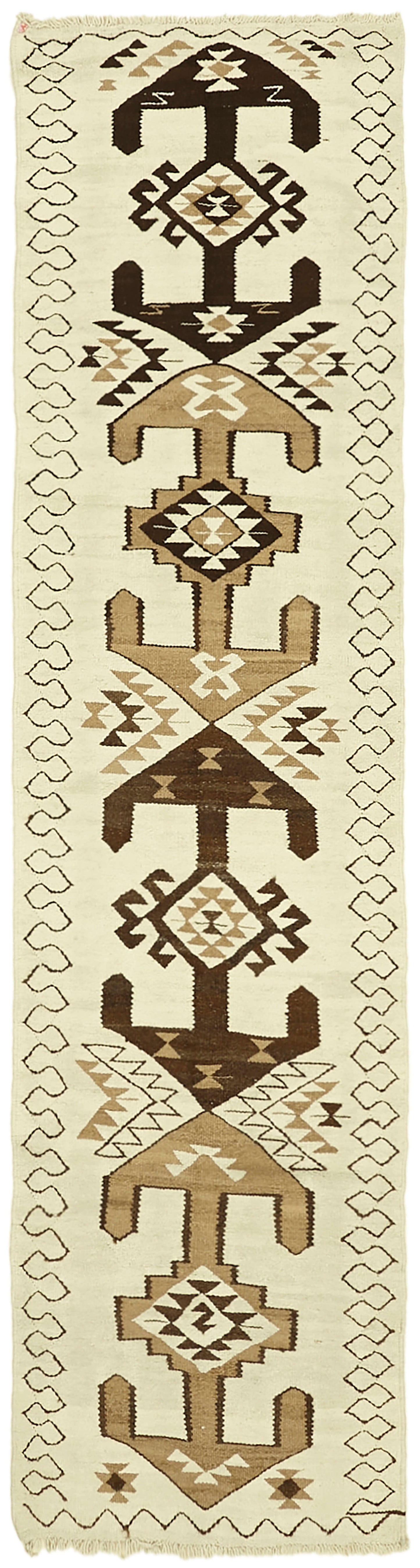 3x12 White Boho Runner Kilim Rugs - 42830