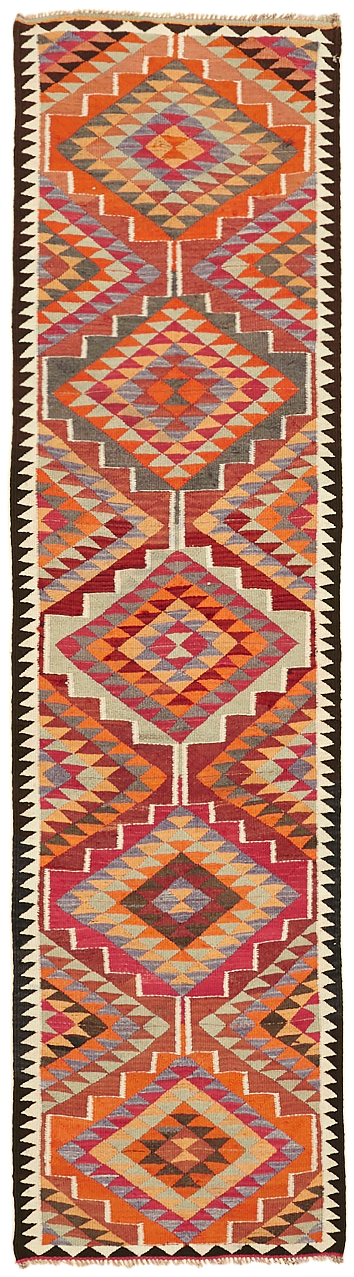 3x11 Multicolor Boho Runner Kilim Rugs - 43004